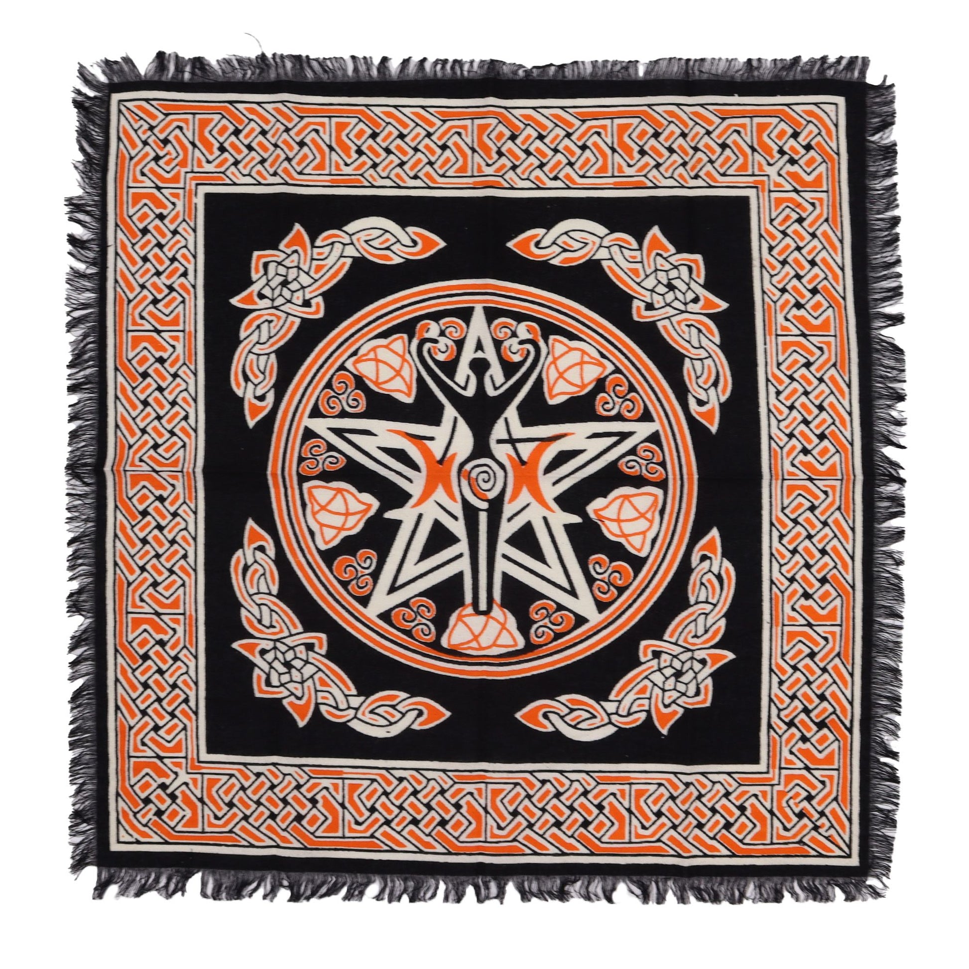 “Rooted in the soil, nurtured by the cosmos, the Earth Mother guides all life.”

This Mystic Fringed Altar Cloth – Earth Mother is a sacred 50cm x 50cm cotton cloth, designed to honor the divine feminine and the nurturing power of the natural world. Its design evokes the essence of the Earth Mother, the archetypal figure in folklore and witchcraft who embodies fertility, abundance, and the cycles of life.

In magical tradition, the Earth Mother is revered as the giver of life, protector of the land, and sou