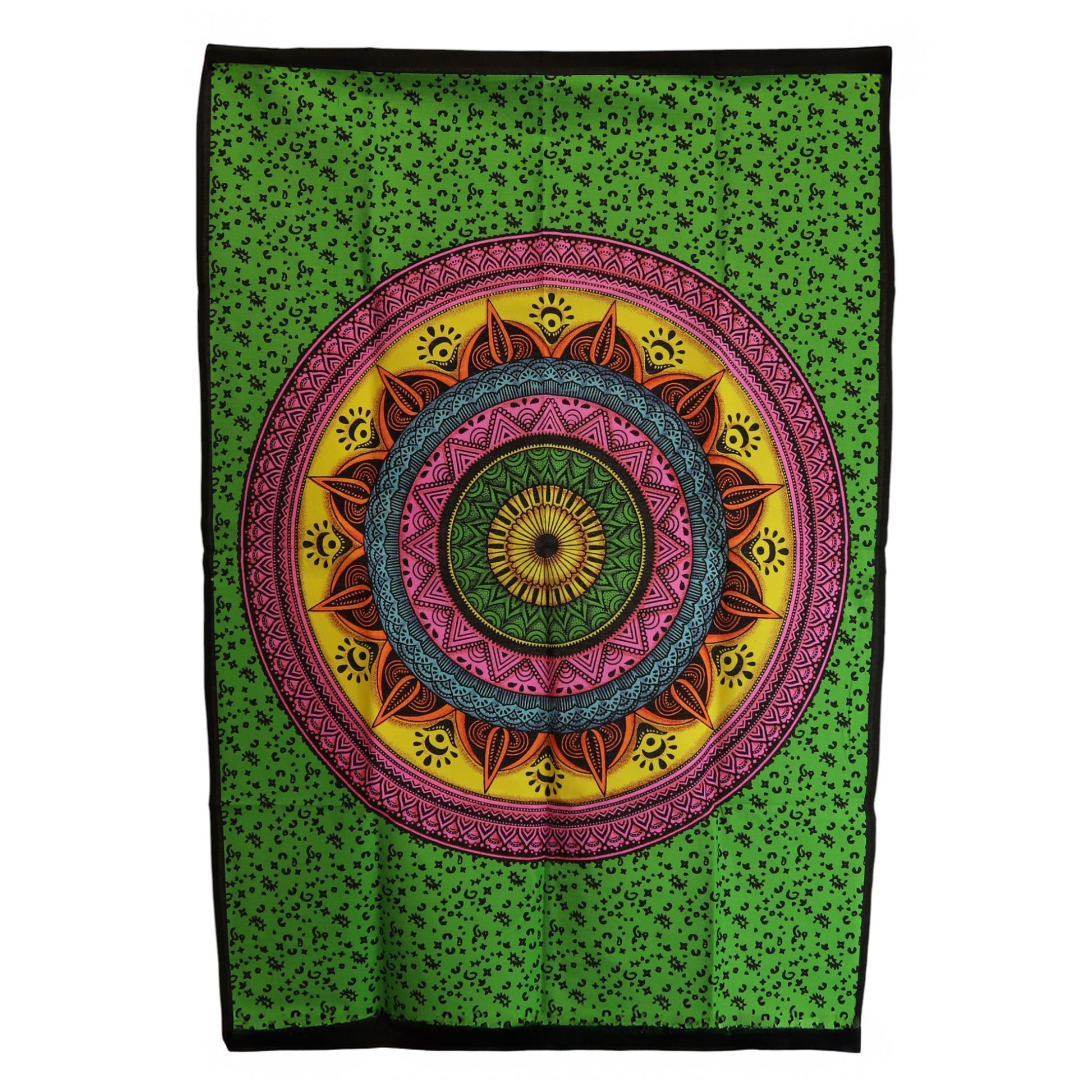 Energise your sacred space with the vivid, uplifting beauty of this Mandala Vibrant Cotton Wall Art, a striking tapestry designed to radiate colour, harmony, and positive spiritual flow. Rich tones and intricate mandala detailing create a mesmerising focal point that draws the mind into stillness while awakening creativity and inner joy.

Handmade in India and sized at 70 x 110 cm, this lightweight cotton hanging is easy to display and perfect for brightening meditation rooms, yoga studios, healing spaces, 