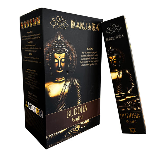 Inspired by the sacred Bodhi tree—where the Buddha attained enlightenment—Banjara Buddha – Bodhi Incense invites clarity, awakening, and deep inner stillness into your space. Handcrafted in India from natural ingredients, each pack contains around 12 slow-burning incense sticks, releasing a clean, balanced herbal fragrance that encourages mindful presence.

This gentle yet purposeful aroma is ideal for meditation, breathwork, study, spiritual contemplation, or any moment where you seek to open the mind and 