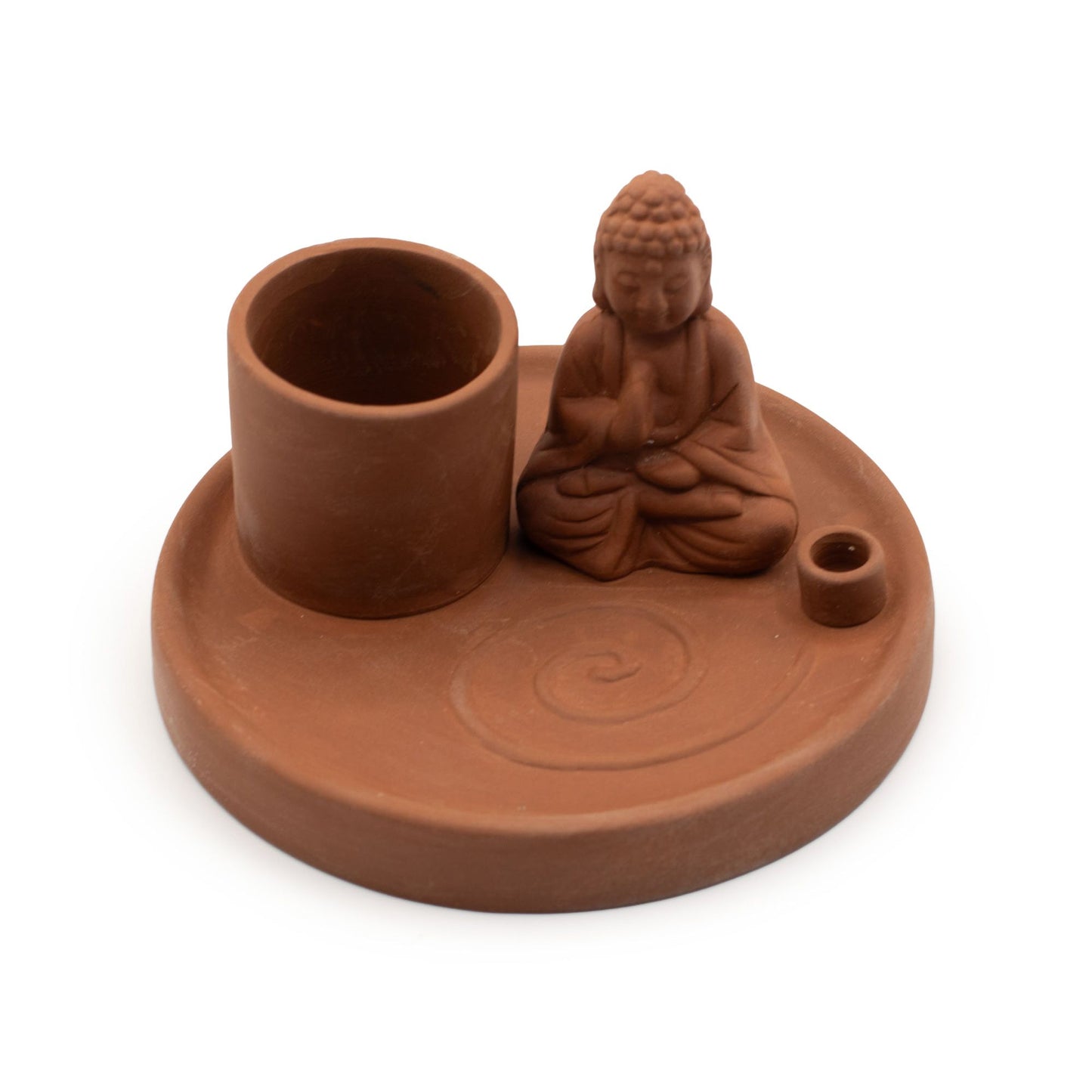 Terracotta-style Buddha incense plate with holders for sticks and cones. Perfect for meditation, mindfulness, home rituals, or spiritual décor.