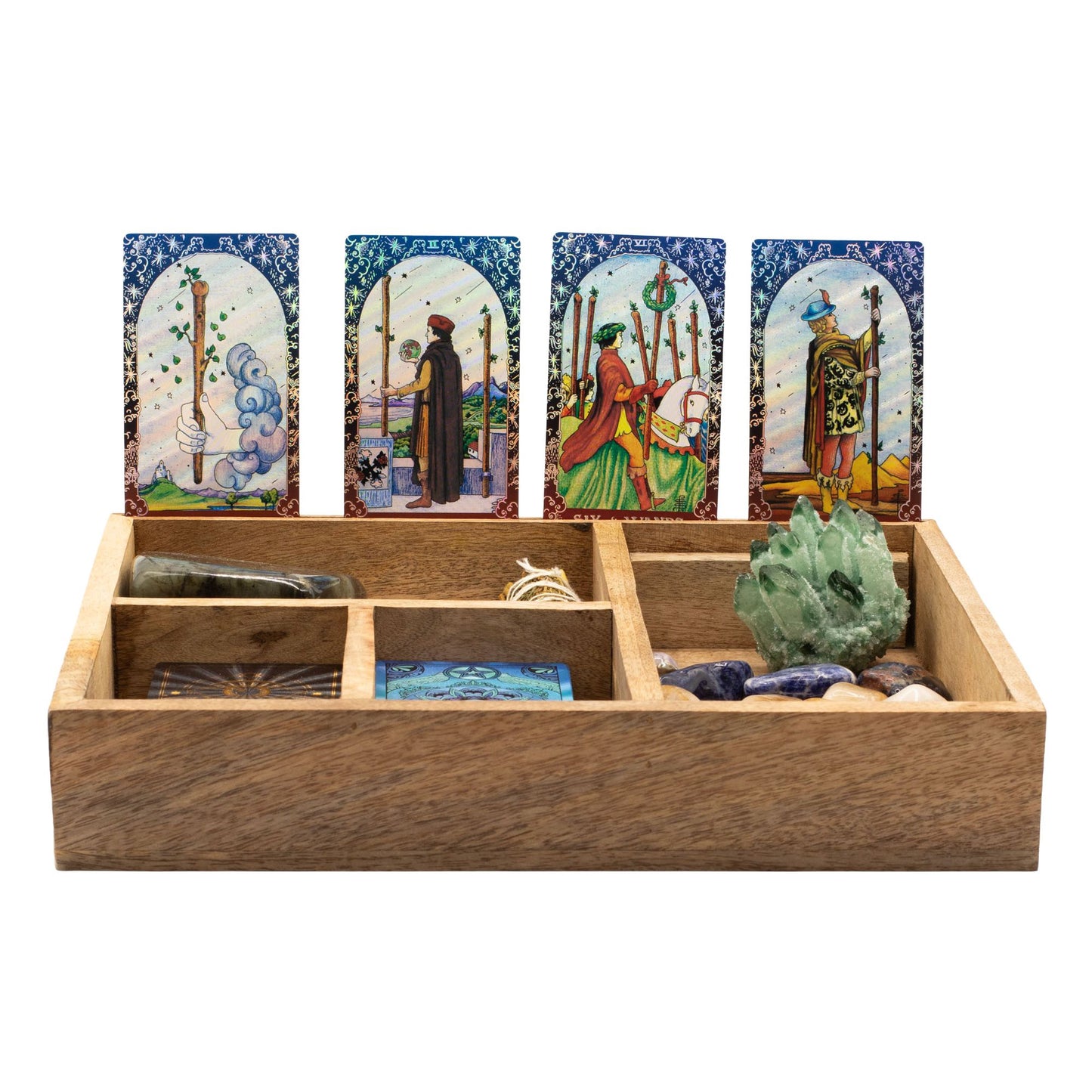 Four Section Tarot Box with Card Holder – Mango Wood Ritual Storage