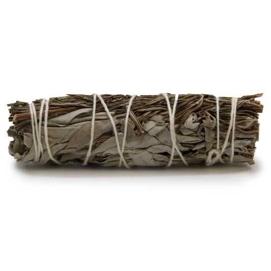 This White Sage &amp; Rosemary Smudge Stick (10cm) is a sacred blend of purification and remembrance, woven with intention for those seeking mental clarity, spiritual cleansing, and ancestral connection. White Sage clears negativity from your energy field, while Rosemary, the herb of remembrance, brings focus, protection, and sharpens intuition.

As a shamanic healer, I burn this blend when entering sacred space, preparing for deep meditation, or calling in messages from ancestral guides. Rosemary awakens t