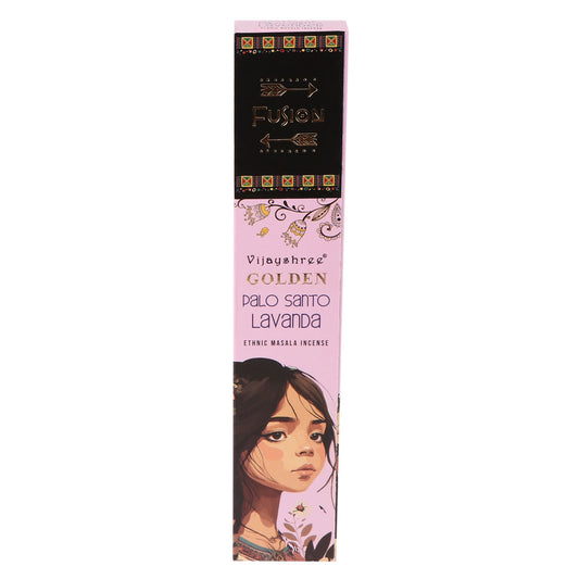 Immerse your sacred space in the calming embrace of Vijayshree Golden Masala Incense – Palo Santo Fusion: Lavender. This exquisite handcrafted blend combines the grounding, purifying essence of Palo Santo with the gentle, floral whispers of lavender. Together, they create a serene atmosphere that soothes the mind and calms the spirit.

Each incense stick burns smoothly and evenly, offering a long-lasting fragrance perfect for relaxation, meditation, or simply enhancing the peaceful ambiance of your home. Li