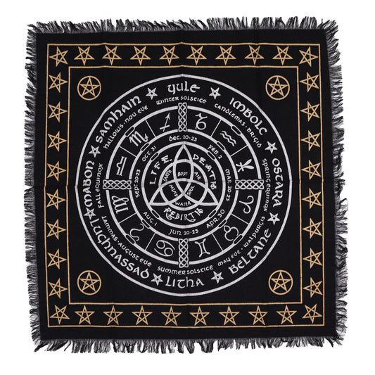 “Through endings and beginnings, the spirit finds its eternal path.”

This Mystic Fringed Altar Cloth – Life, Death & Rebirth is a sacred 50cm x 50cm cotton cloth designed to honor the cycles of existence. Embodying the eternal rhythm of creation, transformation, and renewal, this cloth is perfect for altar work, ritual spellcraft, and meditation focused on life transitions and spiritual growth.

In witchcraft and folklore, the cycle of life, death, and rebirth is central to understanding the natural and sp