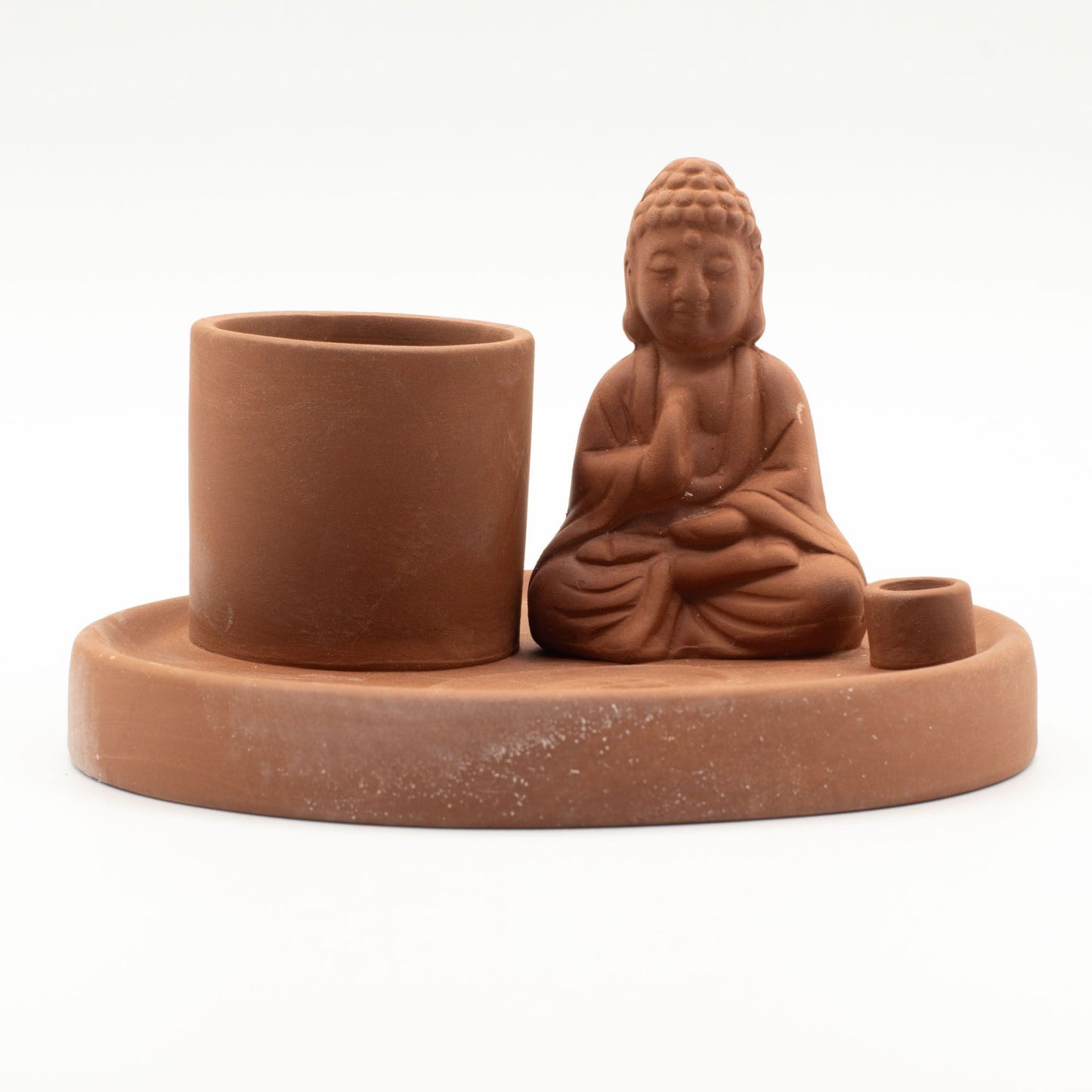 Terracotta-style Buddha incense plate with holders for sticks and cones. Perfect for meditation, mindfulness, home rituals, or spiritual décor.