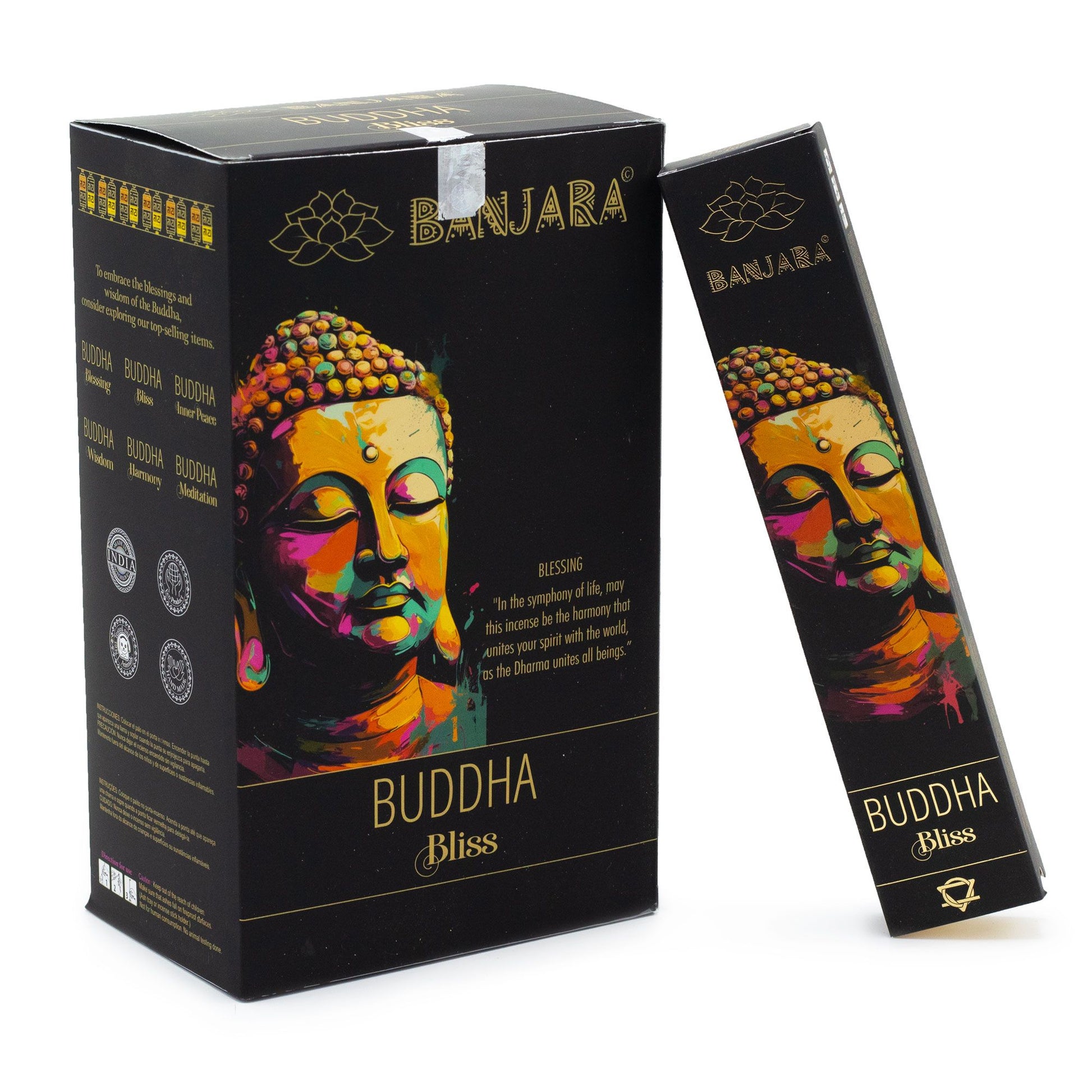 Handcrafted in India, Banjara Buddha – Bliss Incense offers an uplifting herbal fragrance designed to brighten the spirit, ease emotional tension, and invite a sense of gentle joy into your space. Each pack contains around 12 natural incense sticks, releasing a soft, harmonious aroma that feels like a warm breath of peace drifting through the room.

This light, comforting blend is perfect for morning rituals, meditation, yoga, journaling, or simply lifting the energy of your home. Its balanced fragrance hel