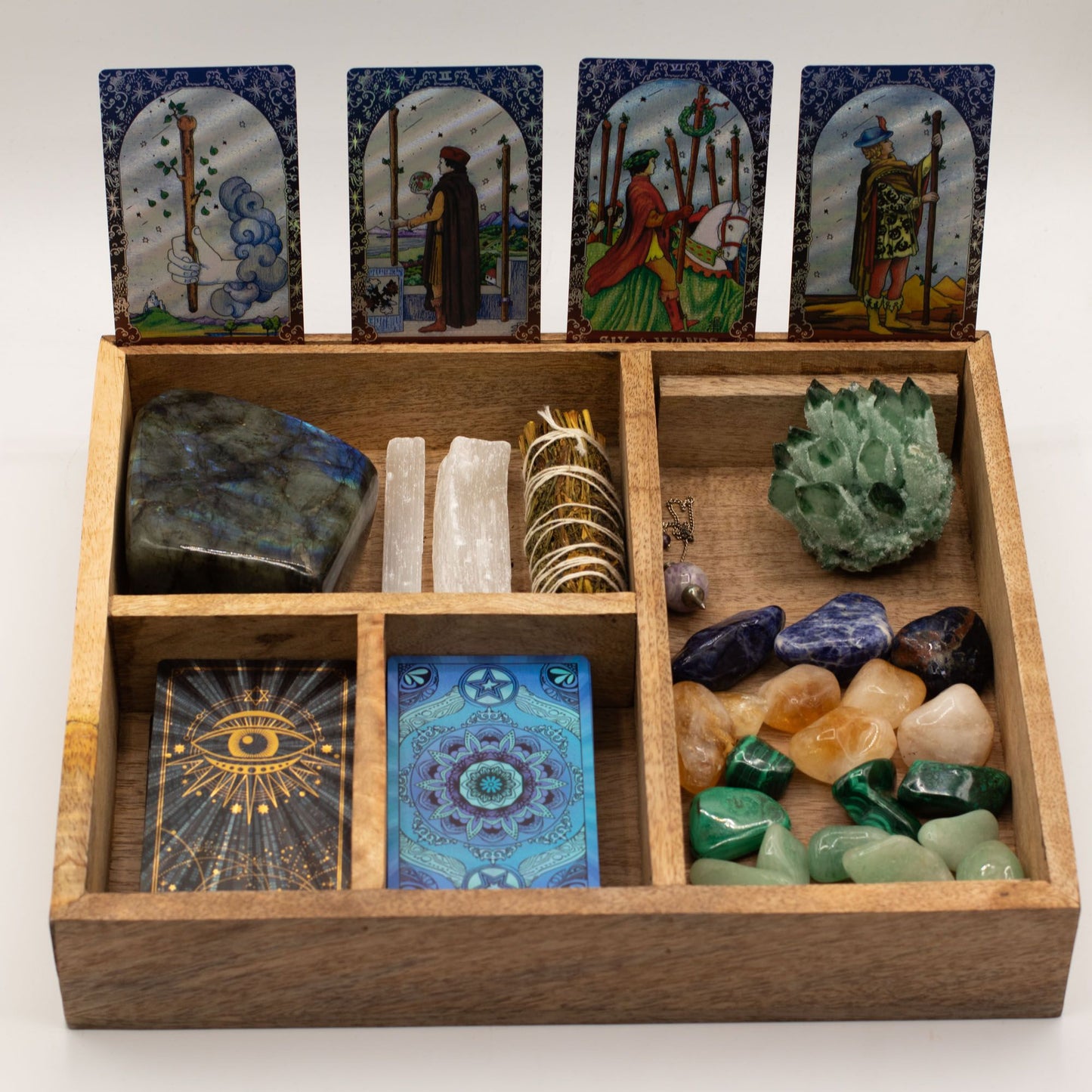 Four Section Tarot Box with Card Holder – Mango Wood Ritual Storage