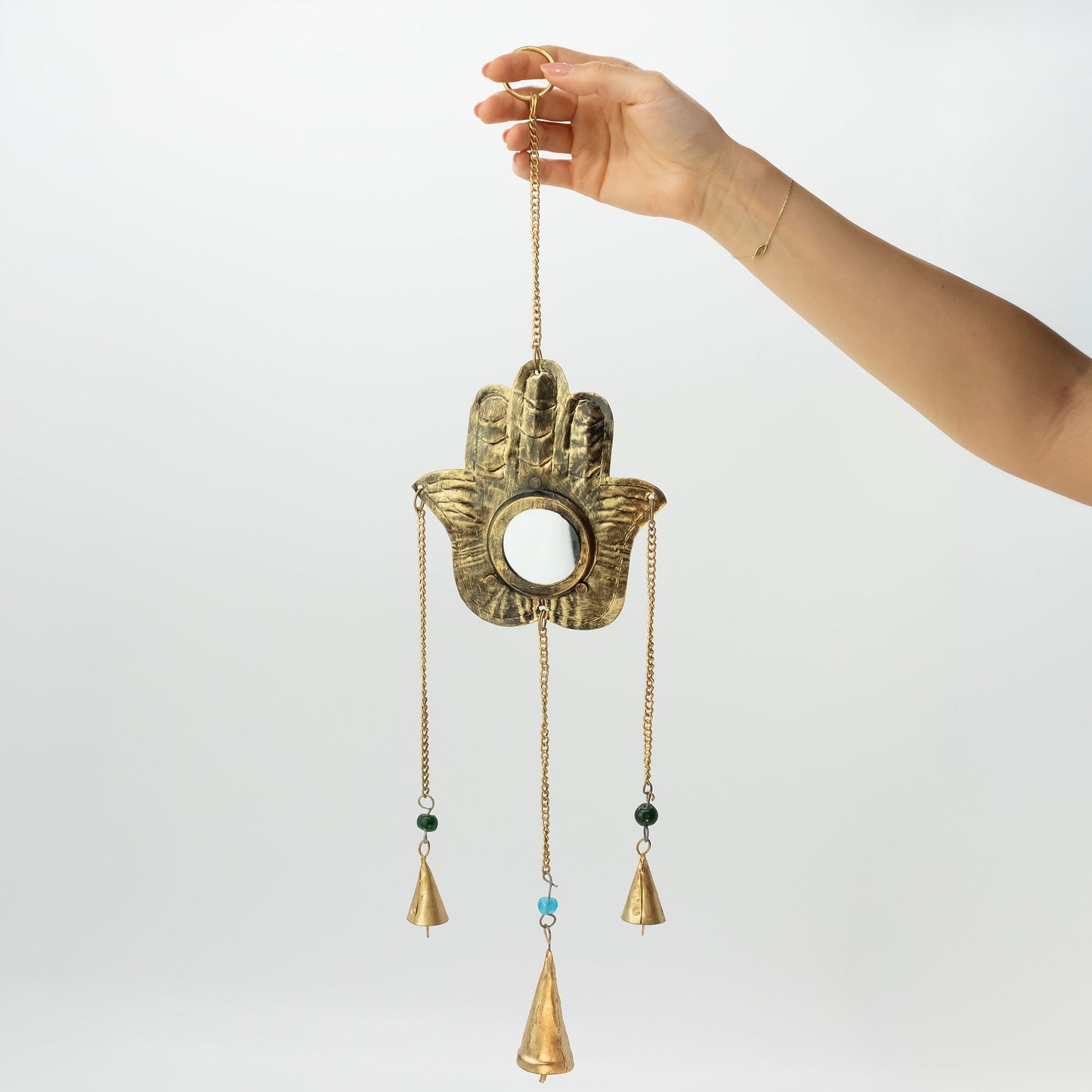 Indian Chimes - Hamsa Sm Mirror 3 Bells