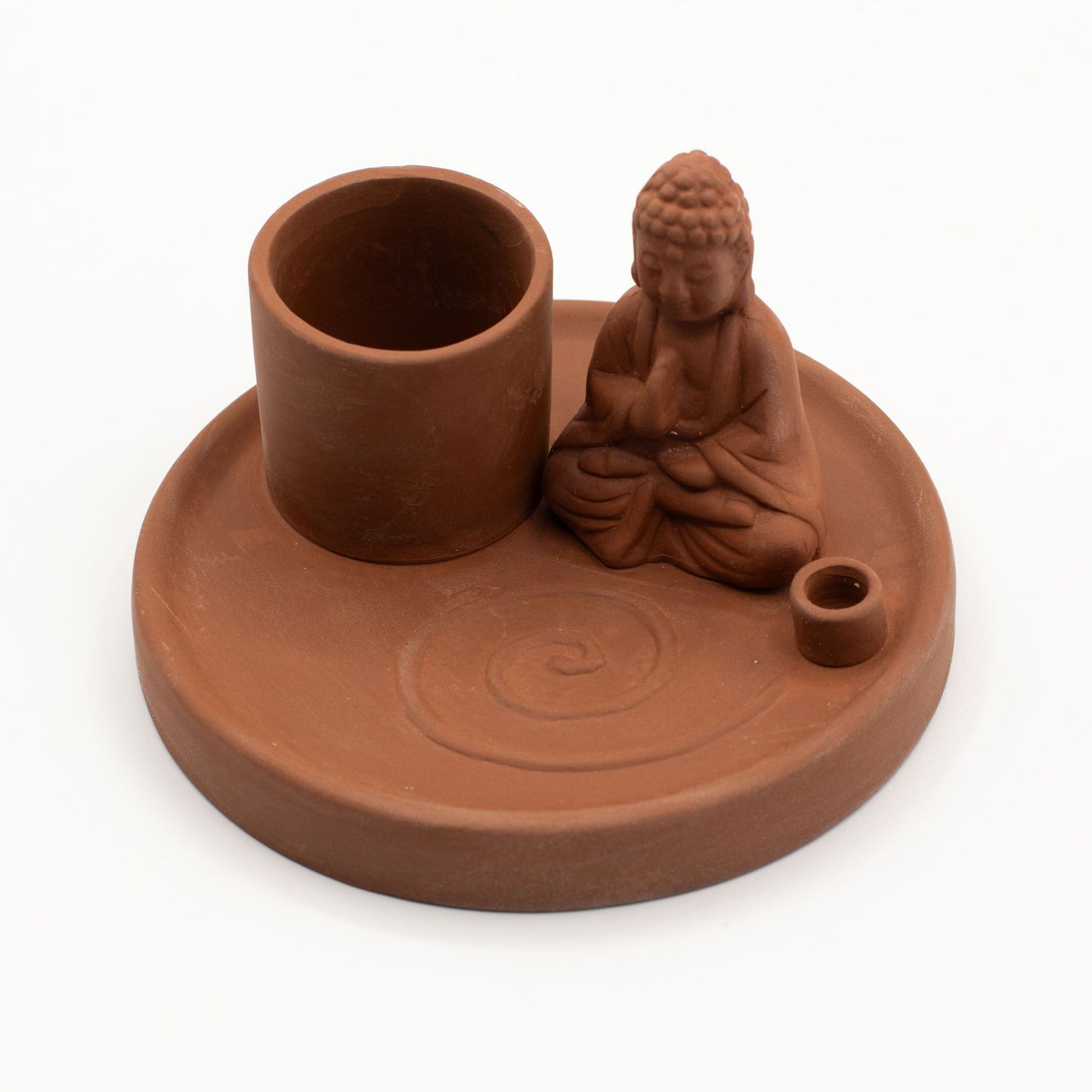Terracotta-style Buddha incense plate with holders for sticks and cones. Perfect for meditation, mindfulness, home rituals, or spiritual décor.