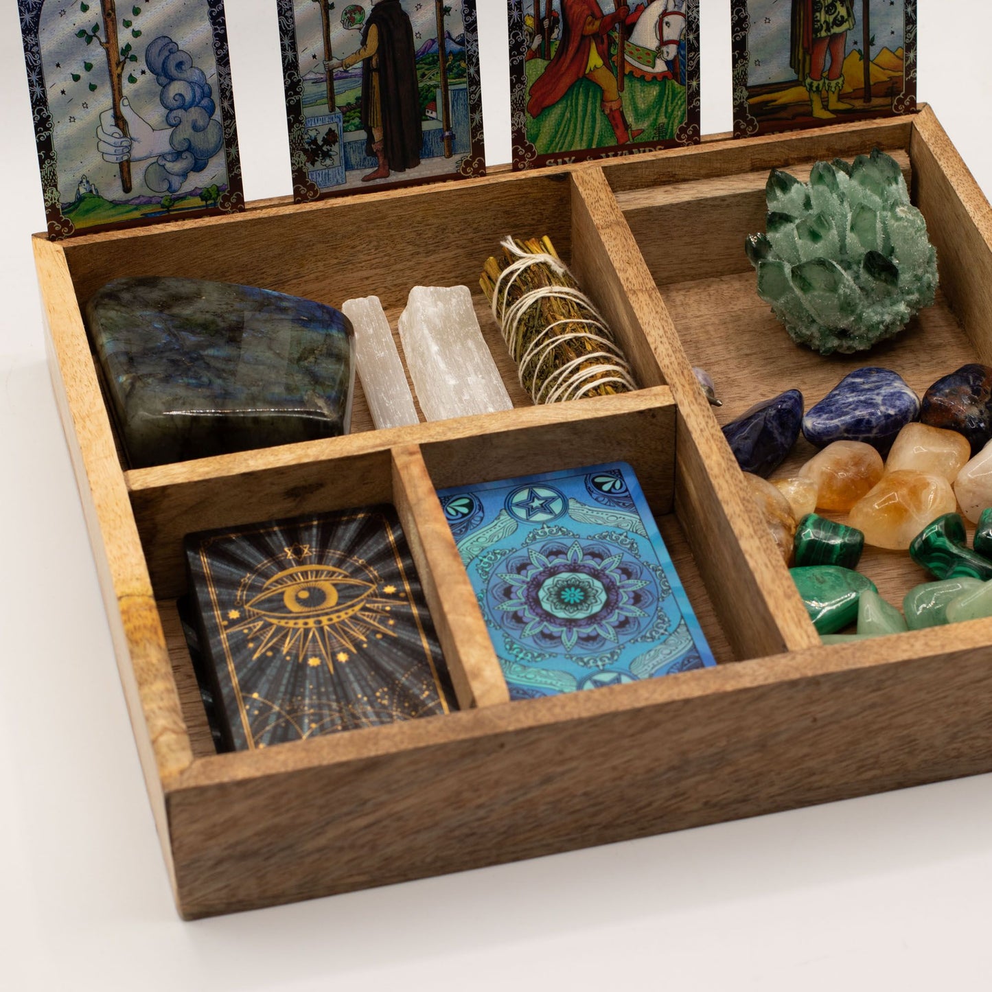 Four Section Tarot Box with Card Holder – Mango Wood Ritual Storage