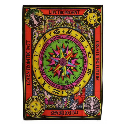 Honor the eternal flow of creation with this Circle of Life Cotton Wall Art, a beautiful tapestry designed to evoke harmony, balance, and the interconnected nature of all things. Featuring intricate symbolic detailing, rich colours, and a rhythmic circular design, this piece radiates spiritual depth and grounding energy.

Handmade in India and sized at 70 x 110 cm, this lightweight cotton hanging is easy to display and perfect for meditation rooms, yoga spaces, healing studios, bedrooms, or any area where y