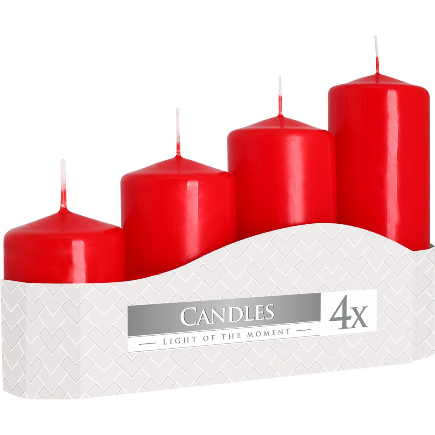 Set of 4 Red Pillar Candles 50mm – Gothic Ritual Candle Set (Mixed Burn Times)