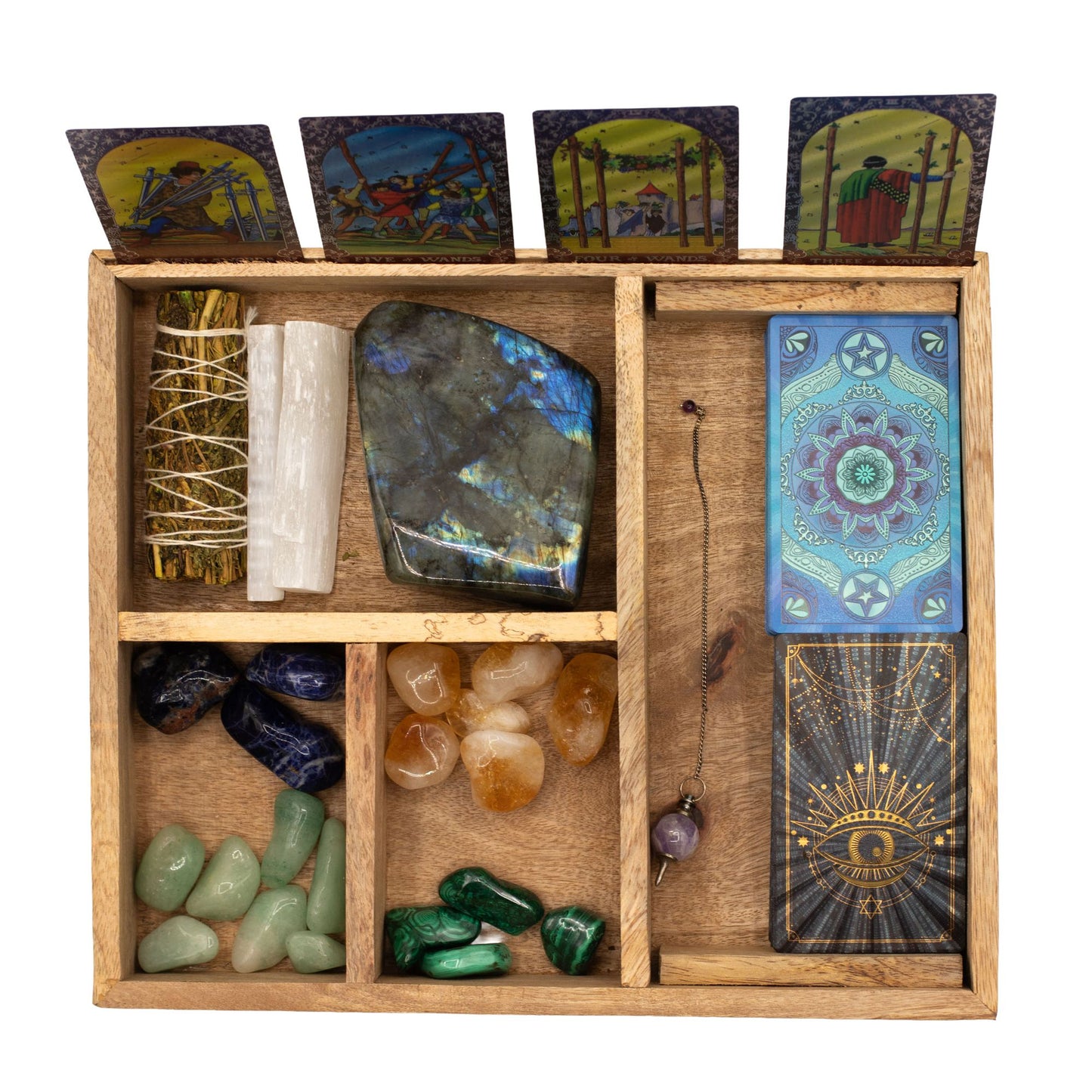 Four Section Tarot Box with Card Holder – Mango Wood Ritual Storage
