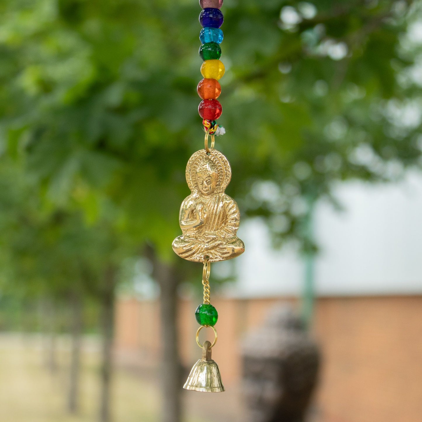 Indian Chimes - Brass Buddha with Chakra Beads String Bells 53cm