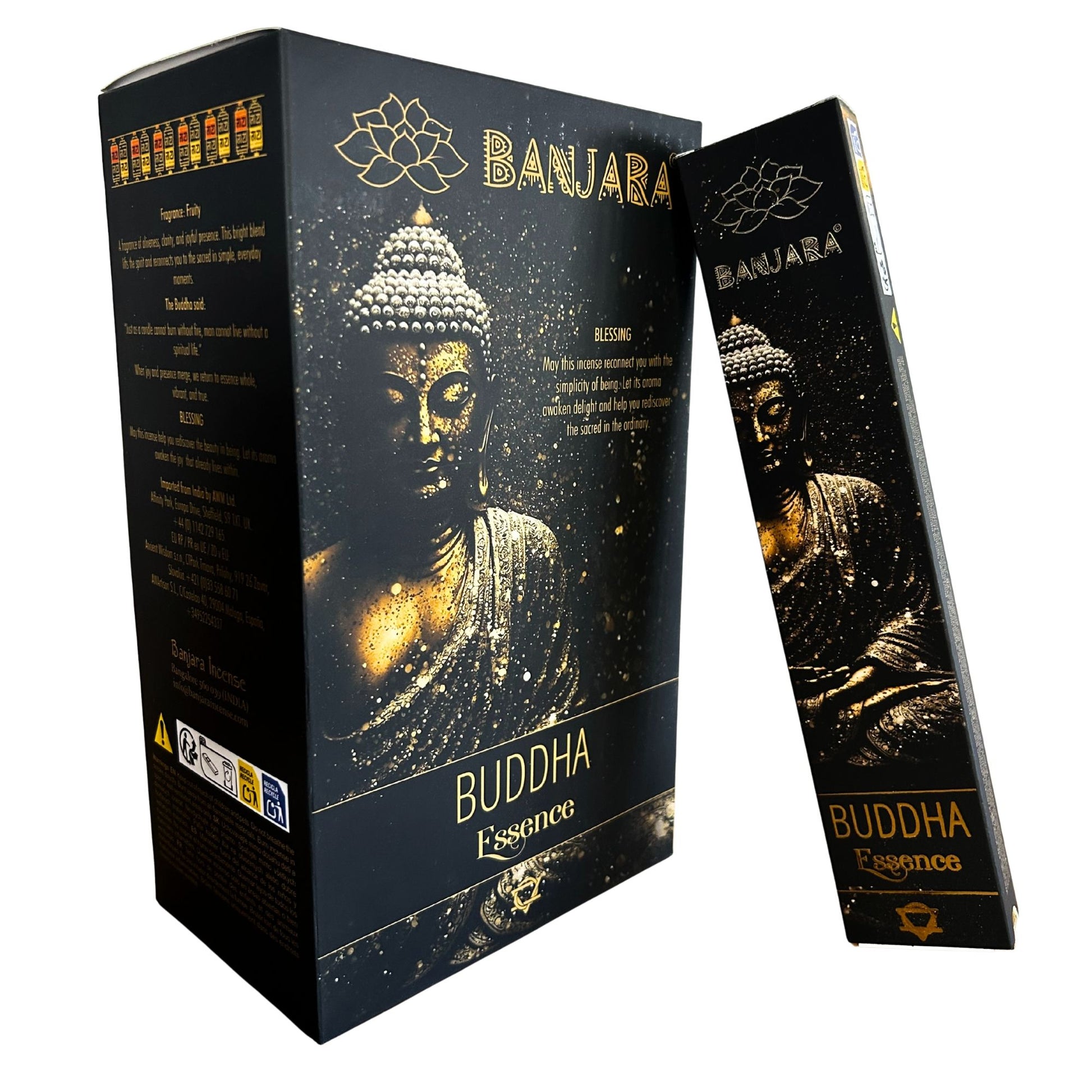 Handcrafted in India, Banjara Buddha – Essence Incense carries a clean, lightly herbal fragrance designed to harmonise the energy around you and bring you back to what truly matters. Each pack contains around 12 natural incense sticks, offering a gentle yet enveloping aroma that encourages calm, balance, and quiet authenticity.

This subtle herbal blend is perfect for meditation, yoga, journaling, breathwork, or simply creating moments of stillness within the home. Its soft fragrance supports introspection 
