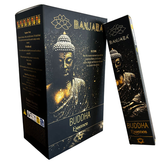 Handcrafted in India, Banjara Buddha – Essence Incense carries a clean, lightly herbal fragrance designed to harmonise the energy around you and bring you back to what truly matters. Each pack contains around 12 natural incense sticks, offering a gentle yet enveloping aroma that encourages calm, balance, and quiet authenticity.

This subtle herbal blend is perfect for meditation, yoga, journaling, breathwork, or simply creating moments of stillness within the home. Its soft fragrance supports introspection 