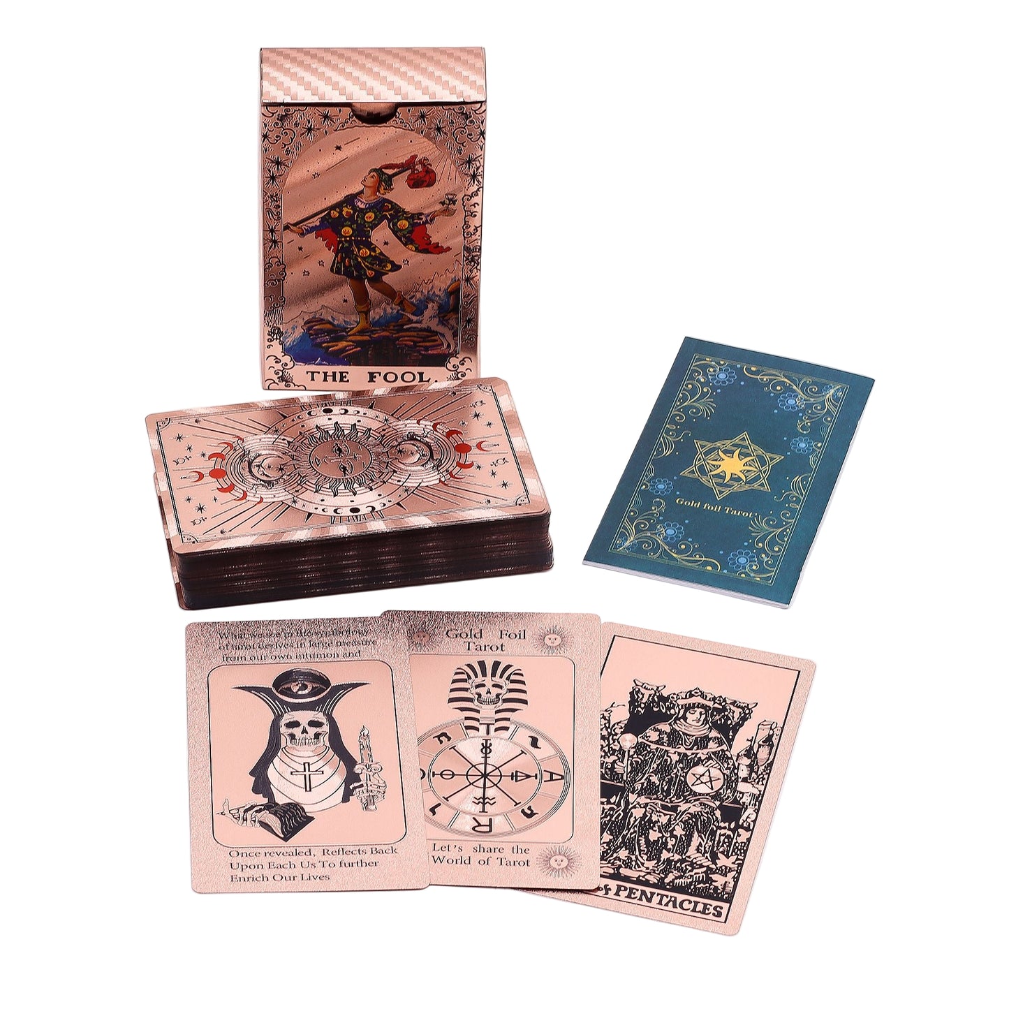Rose Gold Foil Moon Phase Tarot – 78-Card Celestial PET Deck
