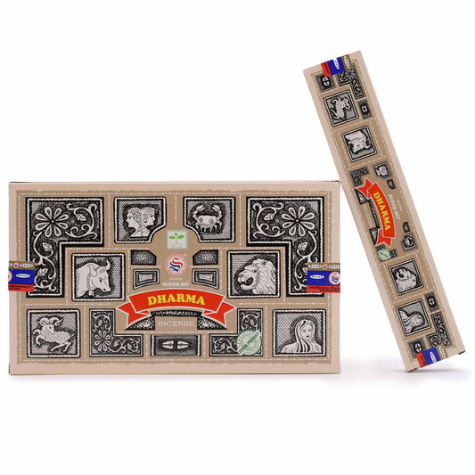 Connect with balance and higher purpose with Super Hit Dharma Incense. Each 15gm pack contains approximately 12 handcrafted sticks from India, designed to enrich meditation, yoga, and energy healing rituals.

Dharma incense draws from Indian folklore, symbolizing righteousness, harmony, and spiritual alignment. Its calming, grounding aroma is believed to clear negative energies, foster inner peace, and support mindfulness during meditation and spiritual practices.

Perfect for practitioners seeking clarity,
