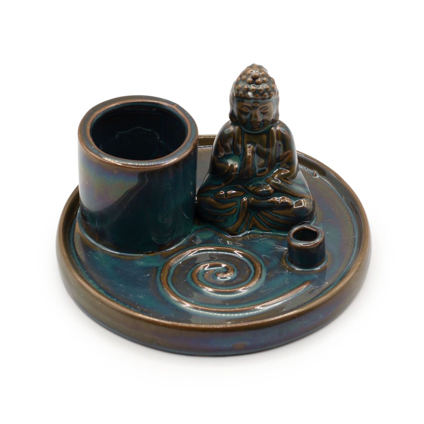 Multi-Purpose Buddha Incense Plate – Ceramic Blue Meditation Decor