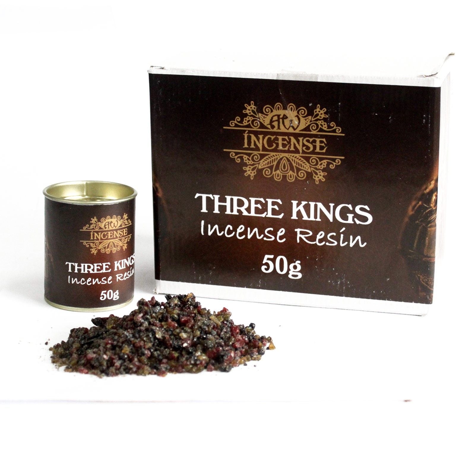 Step into the mystery of ancient ritual with Three Kings Resin, a sacred incense blend long associated with divine offering, spiritual clarity, and powerful protection.

This 50g tub contains a traditional resin blend of frankincense, myrrh, and benzoin—the legendary gifts once offered to kings and deities. When burned on charcoal, Three Kings Resin produces a rich, smoky aroma with sweet, balsamic notes that inspire reverence and invite a higher state of consciousness.

In folklore and sacred tradition, th