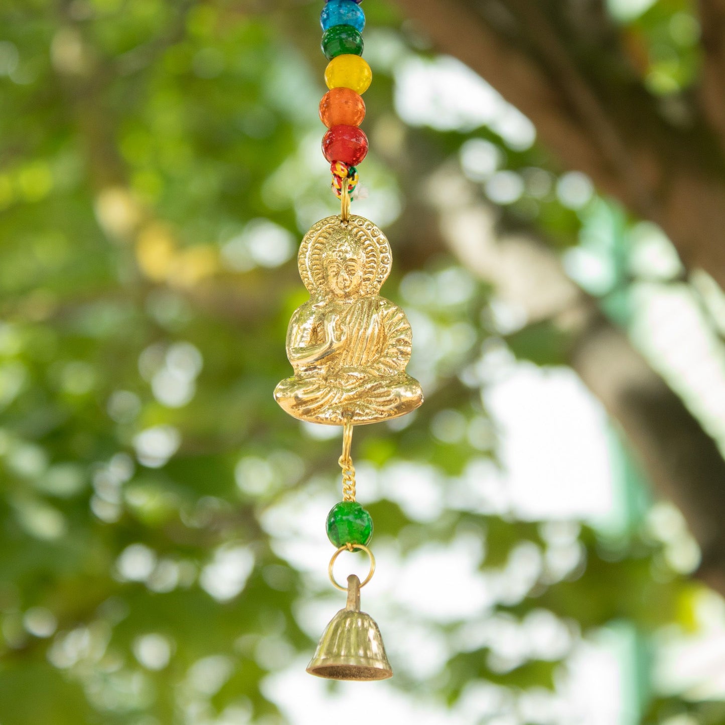 Indian Chimes - Brass Buddha with Chakra Beads String Bells 53cm