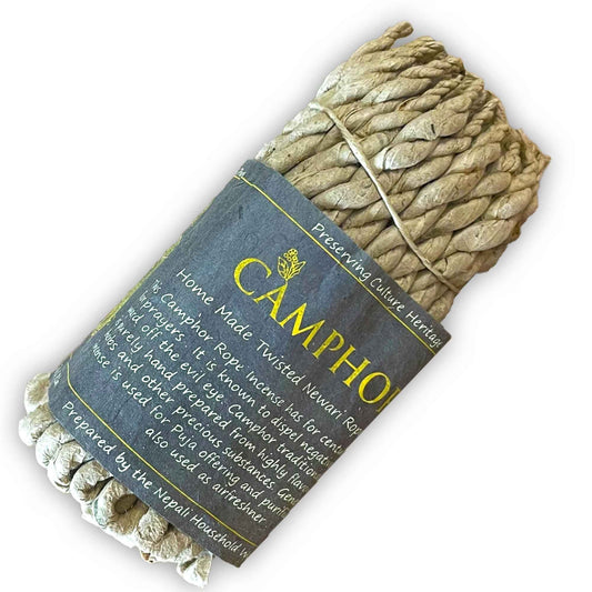 Camphor rope incense captures the unmistakable essence of camphor, offering a sharp, refreshing, and menthol-like fragrance. Revered for its purifying qualities, it is often used in rituals of cleansing and spiritual renewal. Each hand-rolled rope burns for approximately 15 minutes, filling your space with clarity, calmness, and inner peace.

Length: approx. 11 cm

Weight: approx. 11 g

Burning Time: 15 minutes

Infuse your meditation or sacred space with the revitalising aroma of camphor, enhancing focus, 