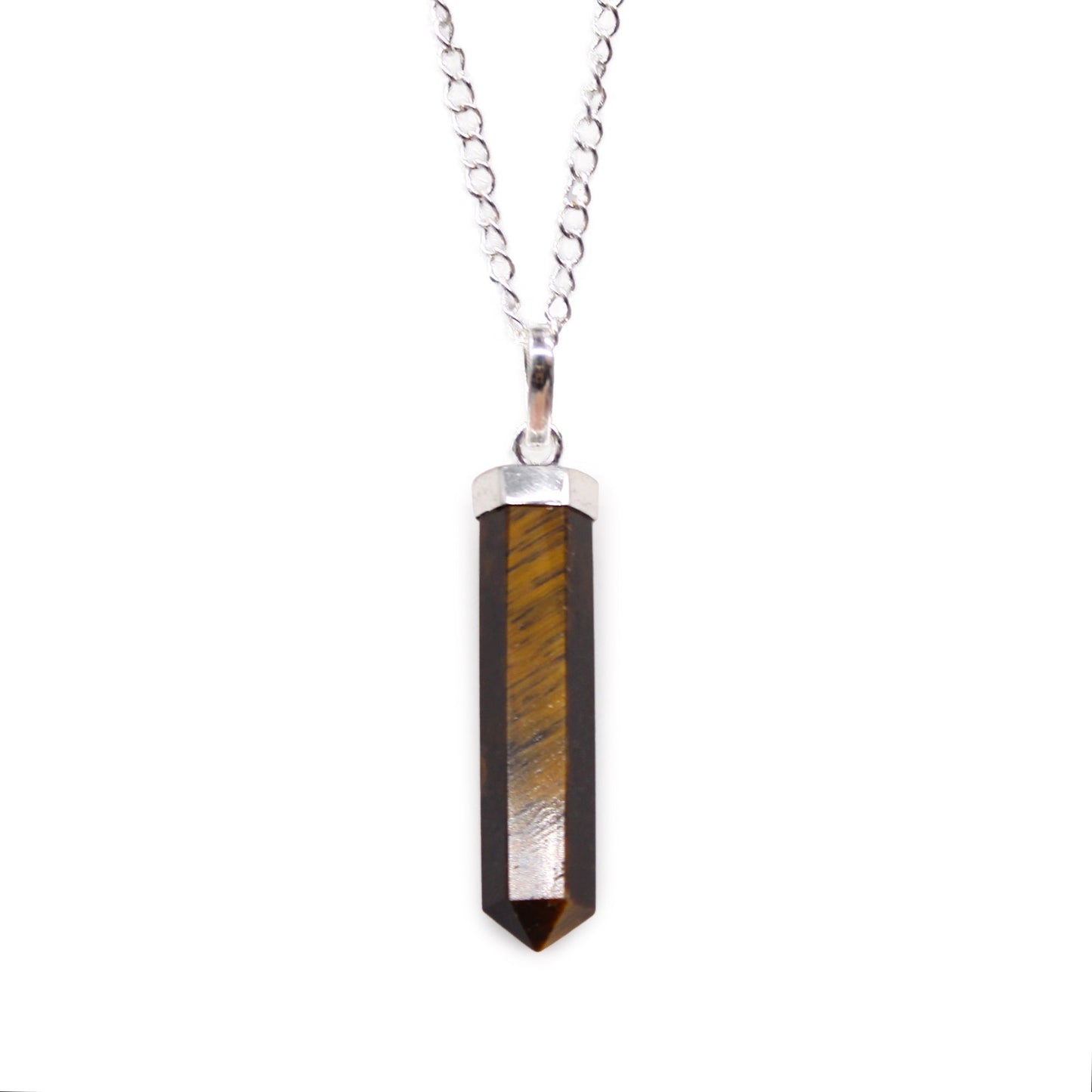 Tiger Eye is often associated with confidence, focus and grounding, making this pendant a meaningful everyday piece or a thoughtful gift for someone who appreciates crystals.

Finished with a silver-plated chain, it can be worn alone as a subtle statement or layered with other necklaces. Natural markings and colour variations make each pendant slightly unique.