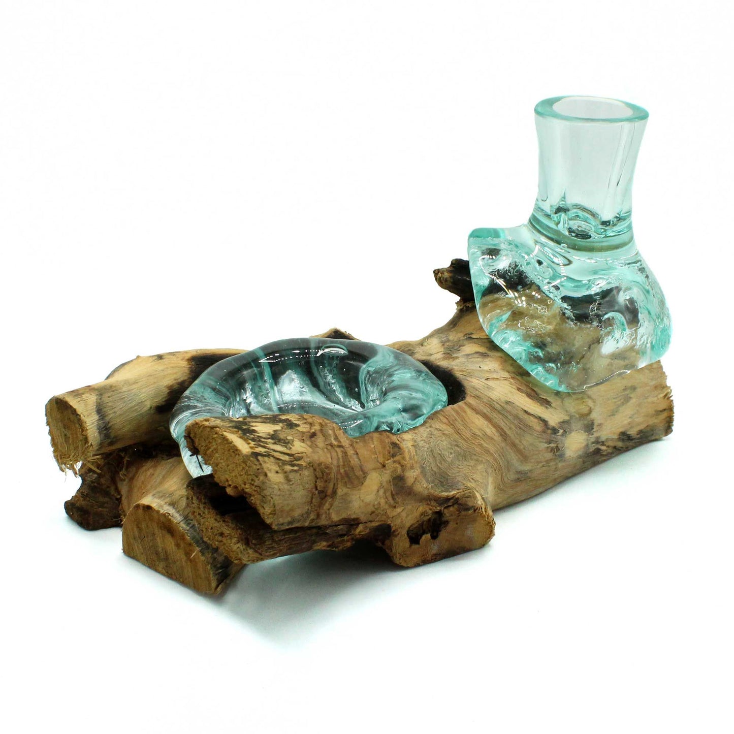 Molten Glass Small Flower Vase & Tealight Holder on Wood