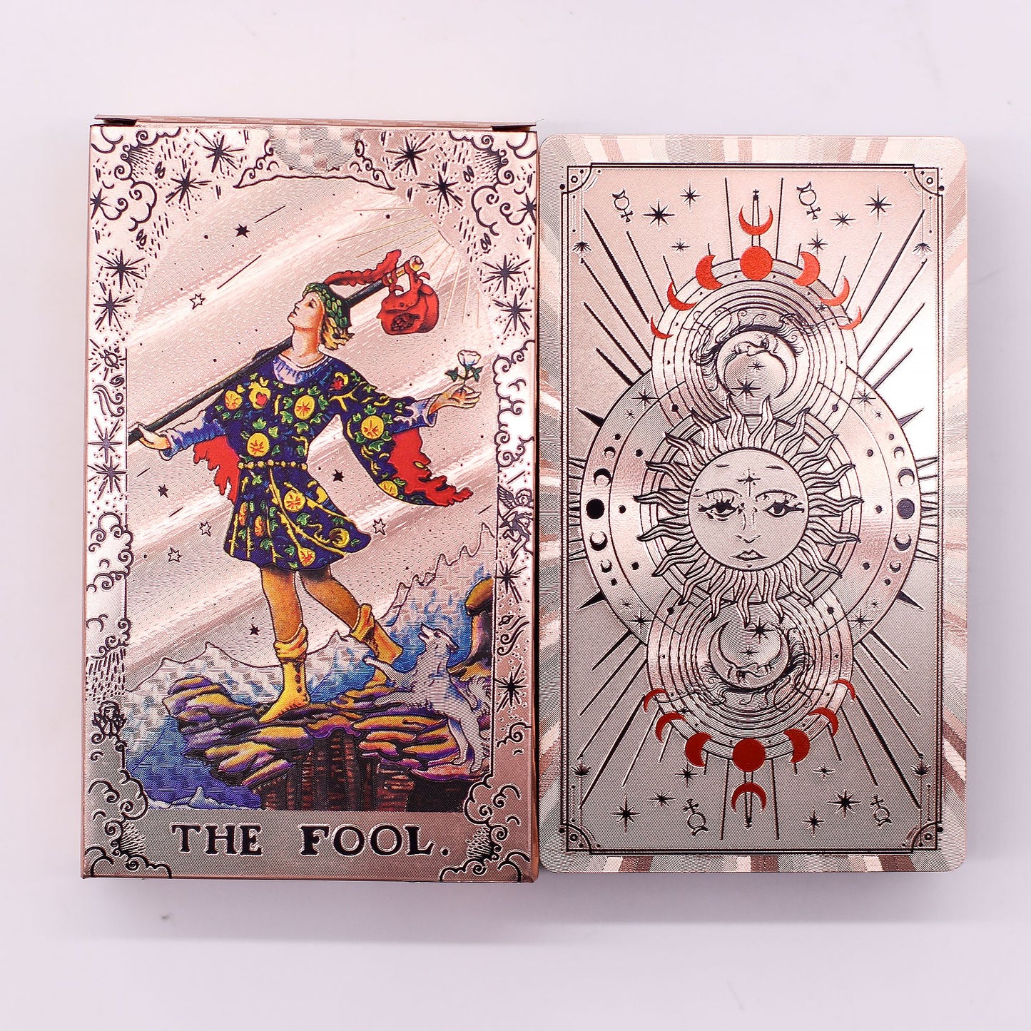Rose Gold Foil Moon Phase Tarot – 78-Card Celestial PET Deck
