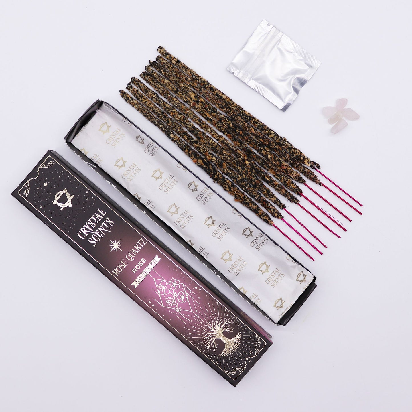 Rose Smudge Incense with Rose Quartz – Heart Healing Ritual Aroma Set