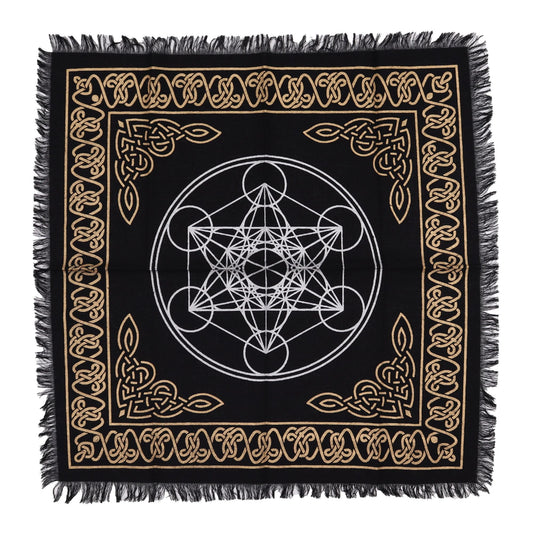 “As the chakras turn, the spirit finds balance and light.”

This Esoteric Fringed Altar Cloth – Chakra Chart is a sacred tool for aligning energy and intention within your practice. Made from pure cotton and measuring 50cm x 50cm, it is adorned with the symbolic chakra wheel, representing the seven energy centers of the body: root, sacral, solar plexus, heart, throat, third eye, and crown. Each center is tied to an element, a color, and a flow of spiritual power, guiding the practitioner toward balance and 