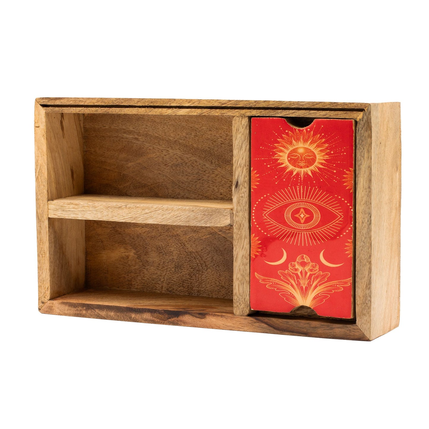 Three Section Tarot Box with Card Holder – Mango Wood Ritual Storage