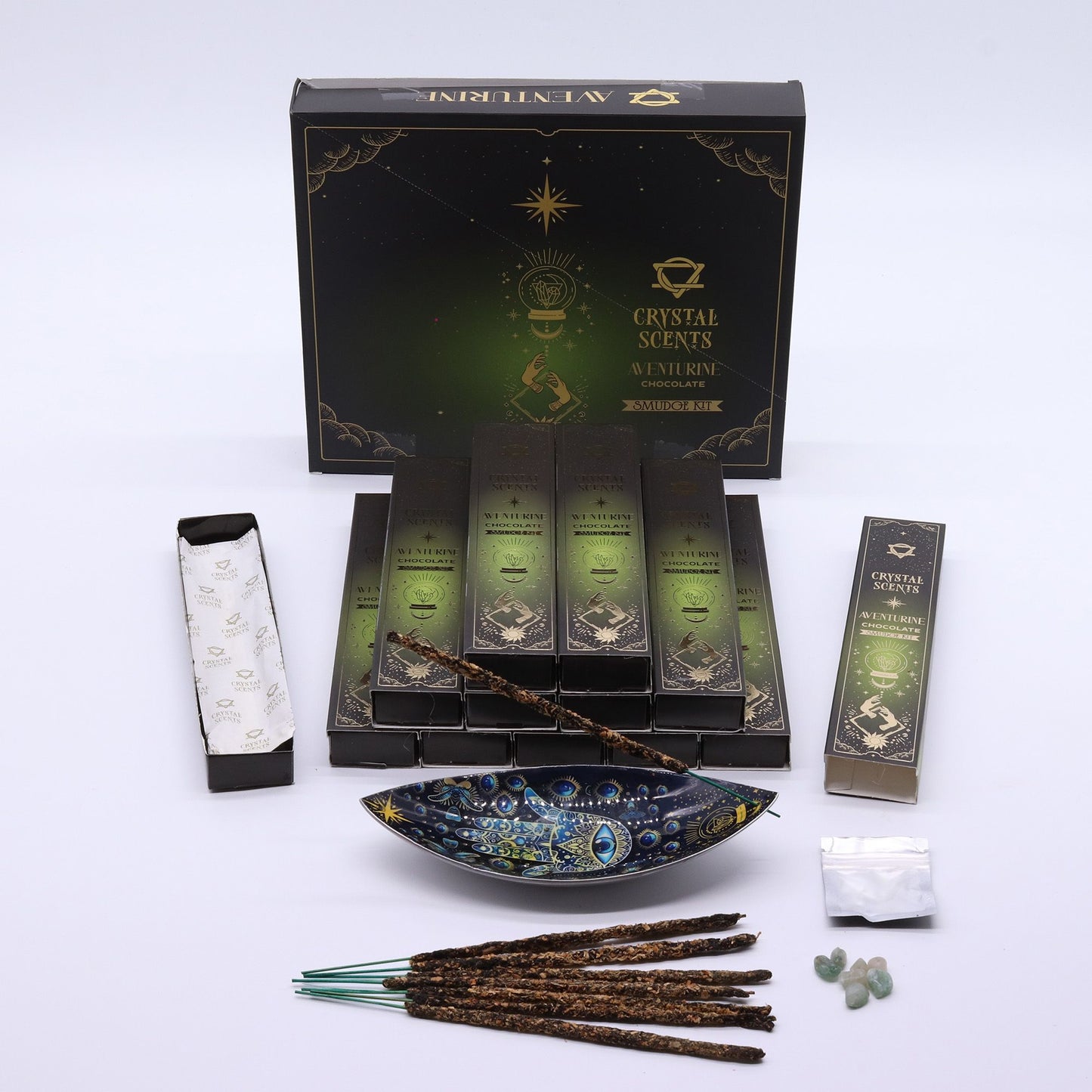 Chocolate Smudge Incense with Aventurine – Warm Sweet Ritual Aroma Set