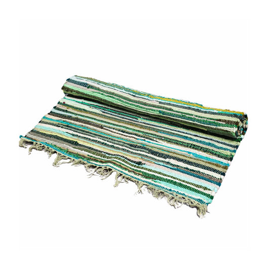 Wanderers of the wild, seekers of soul – welcome to our woven world.
These handmade rag rugs are more than mere floor coverings – they are spellbound story-weavers, conjured from the heart of India. Crafted by skilled hands under fairtrade skies, each rug is a patchwork of purpose, stitched with strands of intention and reclaimed fabric.

No two rugs are the same – and that’s the magic. Woven from recycled cloth, their colours whisper tales of distant lands, caravan journeys, and cottage dreams. Strong enou