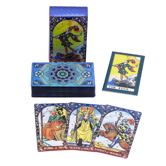 Find balance, clarity, and calm with the Mandala Blue Foil Tarot Deck, a 78-card PET set that merges sacred geometry with serene spiritual artistry. Each card features intricate blue and gold foil mandala designs, inspired by meditation, mindfulness, and the quiet harmony found in stillness.

Crafted from smooth, flexible PET material, the cards shuffle effortlessly and are durable enough for daily practice. The accompanying compact booklet offers accessible meanings and spread suggestions, making this deck