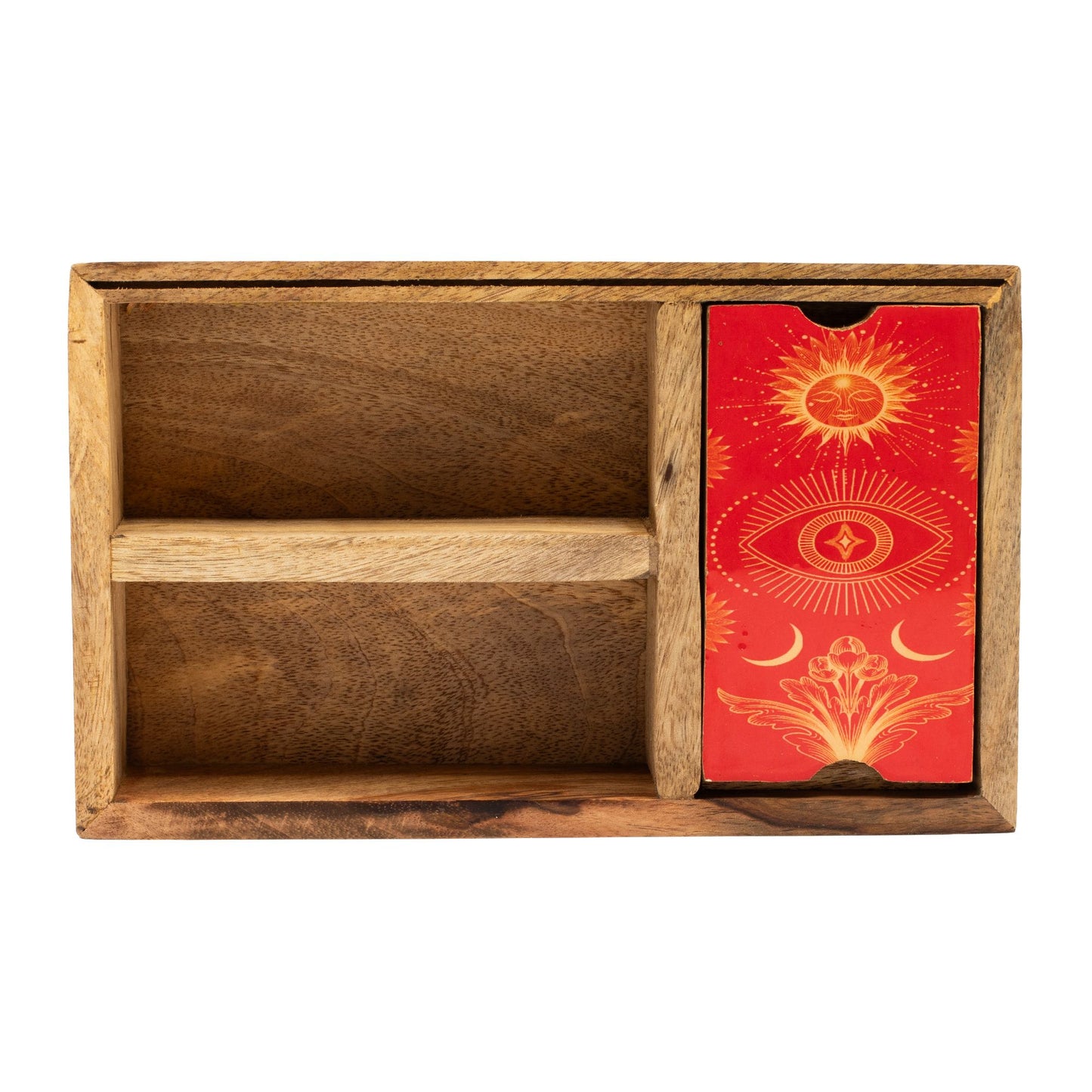Three Section Tarot Box with Card Holder – Mango Wood Ritual Storage