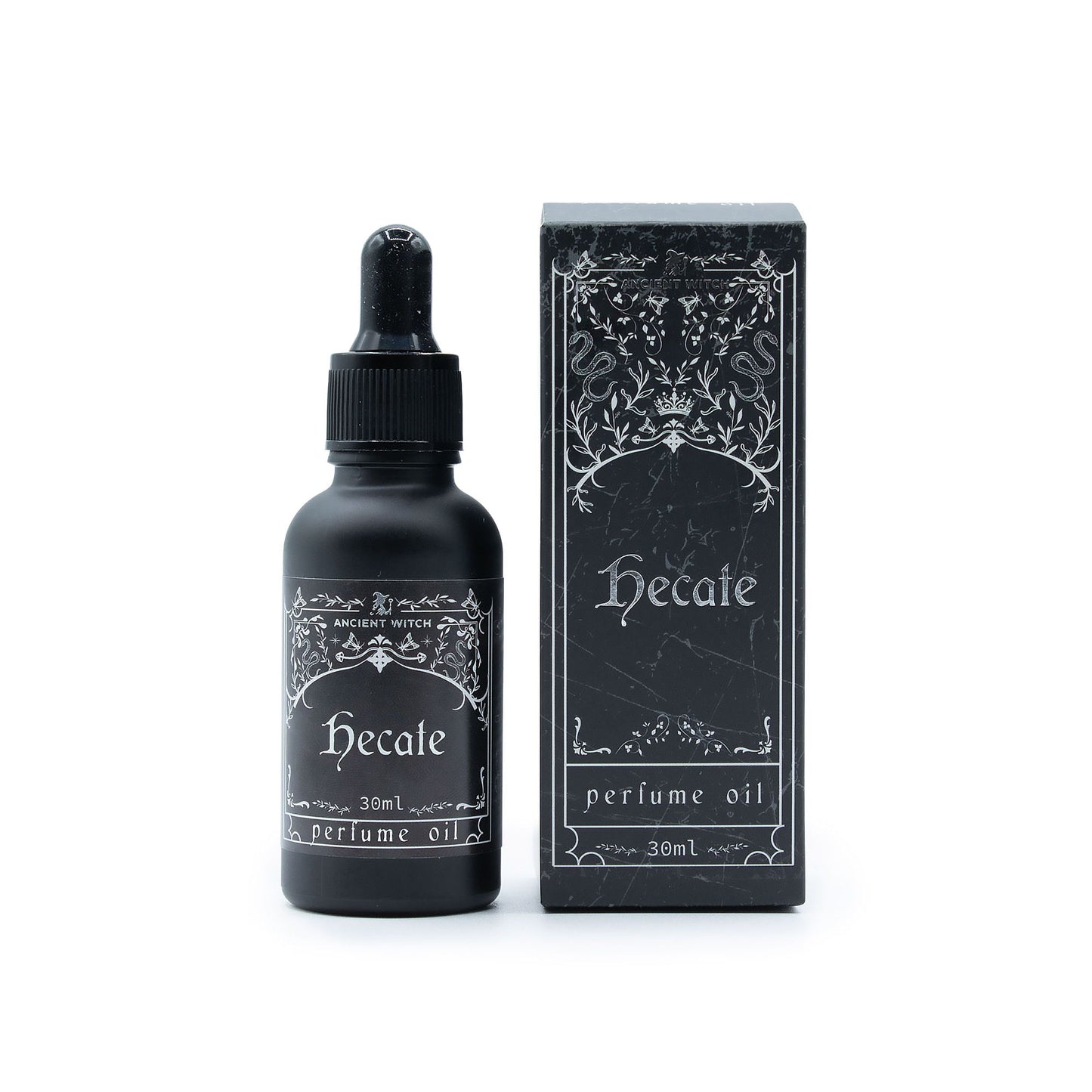 Hecate perfume oil by Ancient Witch. Bright citrus, layered florals and warm woods create a balanced, mysterious ritual fragrance.