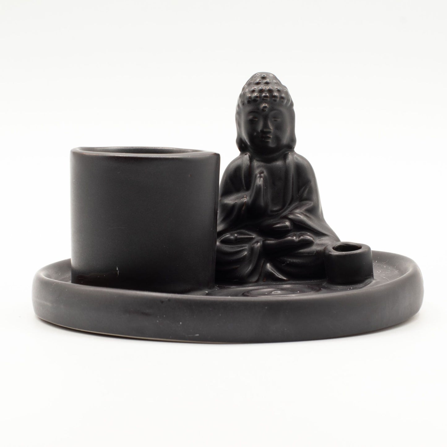 Multi-Purpose Buddha Incense Plate – Ceramic Matt Black Smudge Holder