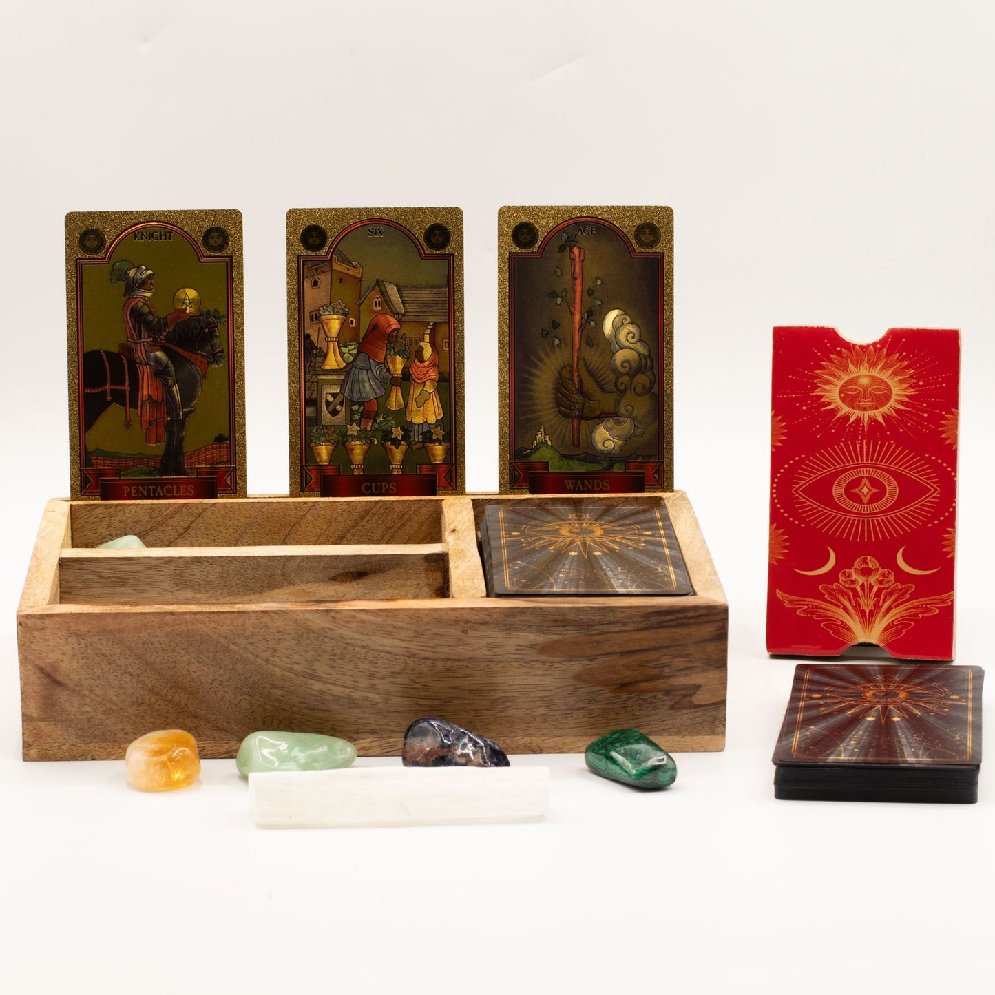 Three Section Tarot Box with Card Holder – Mango Wood Ritual Storage