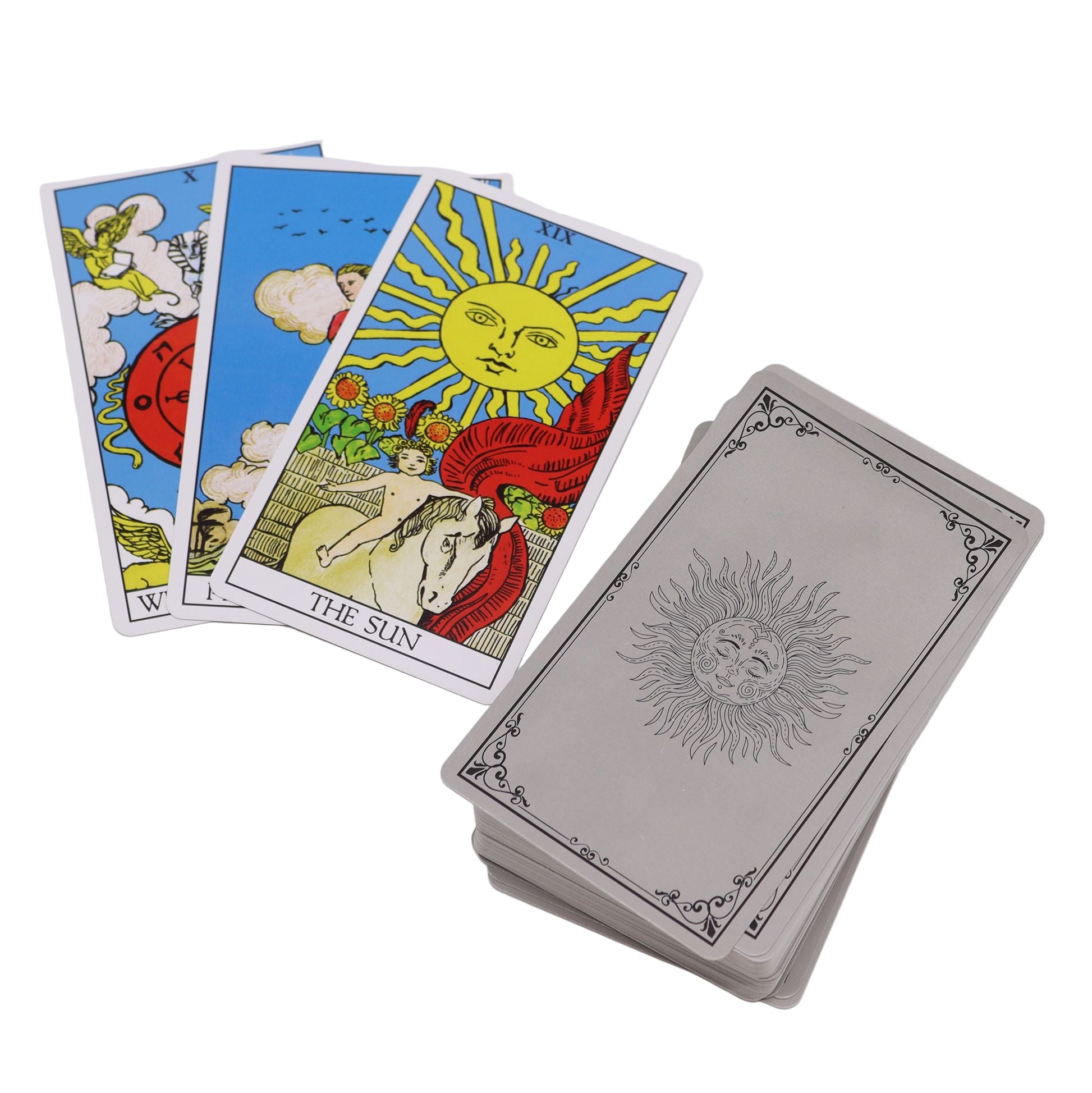 Experience tarot in its purest form with the Traditional Arcana Tarot Set, a timeless deck rooted in classic symbolism and long-honoured tradition. Designed for both seasoned readers and beginners, this deck stays true to the imagery that has guided tarot practitioners for generations, offering clarity, structure, and authenticity with every draw.

The 78-card deck features crisp, traditional illustrations rendered in vibrant colours and clean lines, making each card easy to interpret and ideal for learning