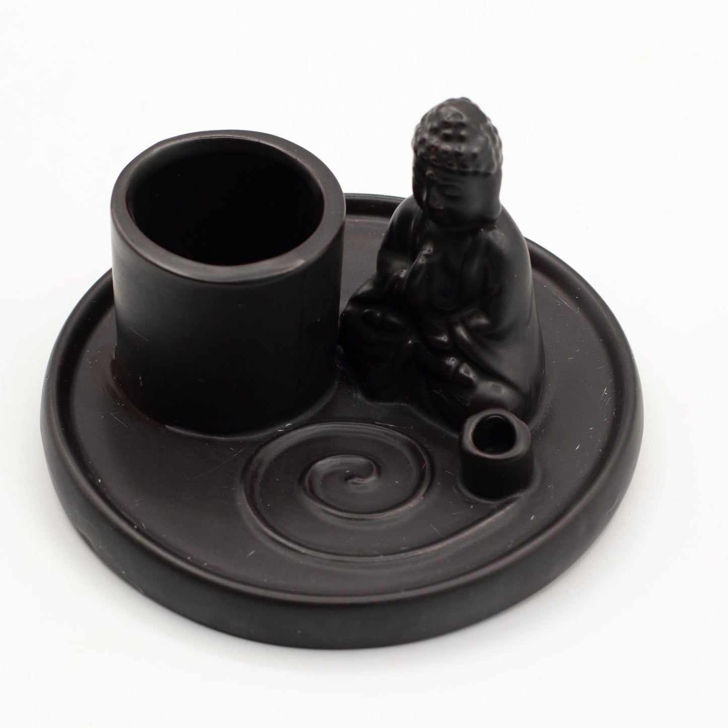 Multi-Purpose Buddha Incense Plate – Ceramic Matt Black Smudge Holder