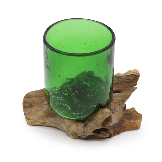 Molten Recycled Beer Bottles Glass on Wood – Eco-Friendly Art