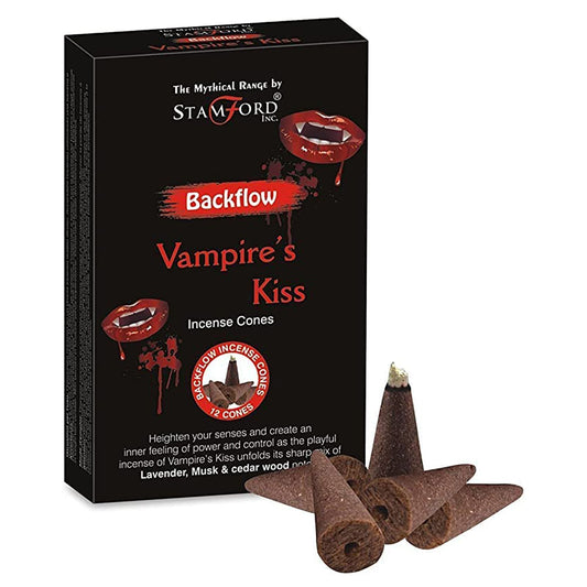 Awaken the night with Stamford’s Mythical Backflow Cones – Vampire Kiss. Presented in striking decorative boxes, these cones carry a fragrance as alluring as a midnight embrace. Once lit, the smoke flows downward in swirling cascades, pooling like mist at the base of your backflow burner. The scent lingers long after burning, creating a mysterious and intoxicating atmosphere. Perfect for meditation, ritual work, or simply adding a gothic touch to your space, these cones are a thoughtful gift for lovers of t