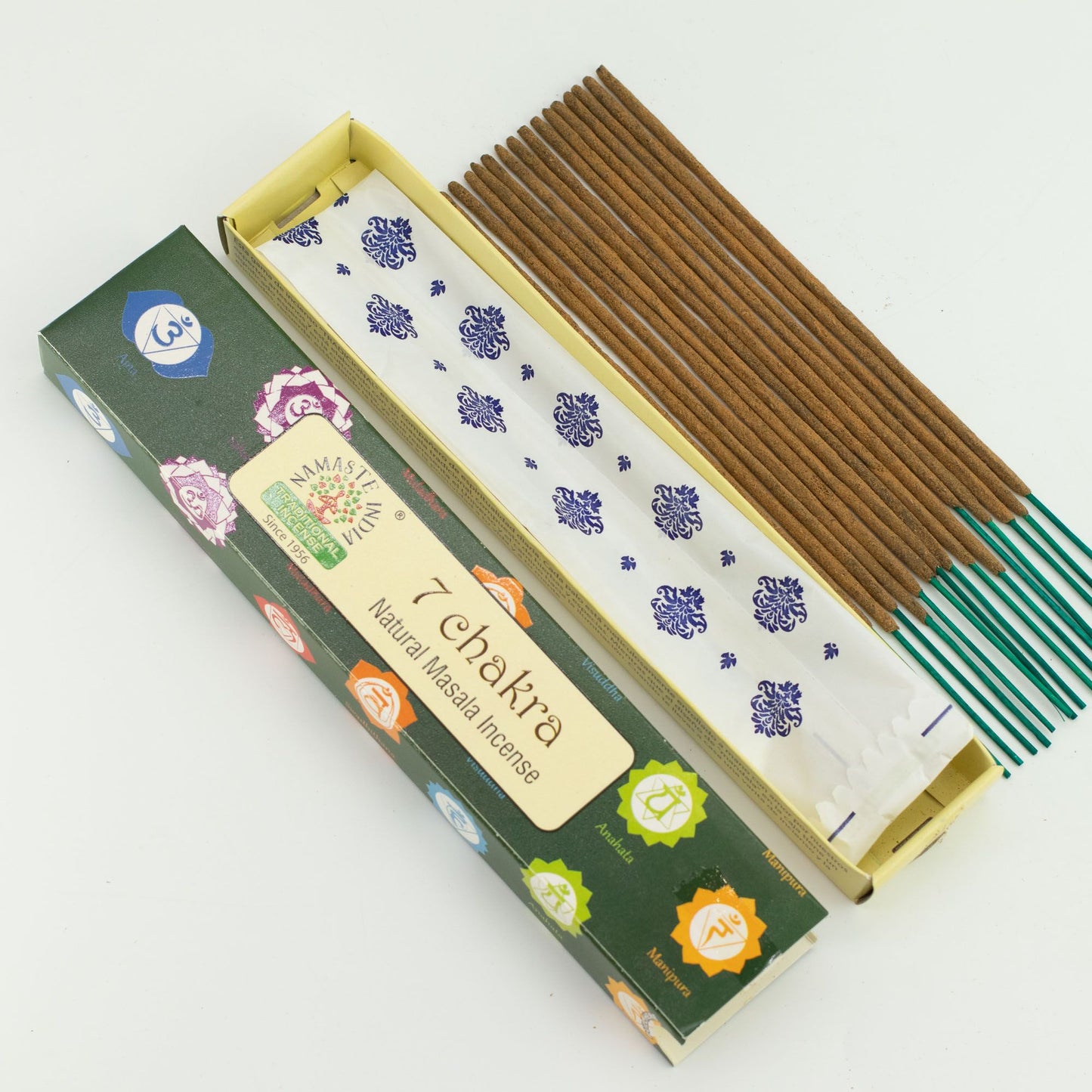 Namaste Mandala 7 Chakra masala incense. 15 handcrafted Indian incense sticks for meditation, yoga, relaxation and spiritual balance.