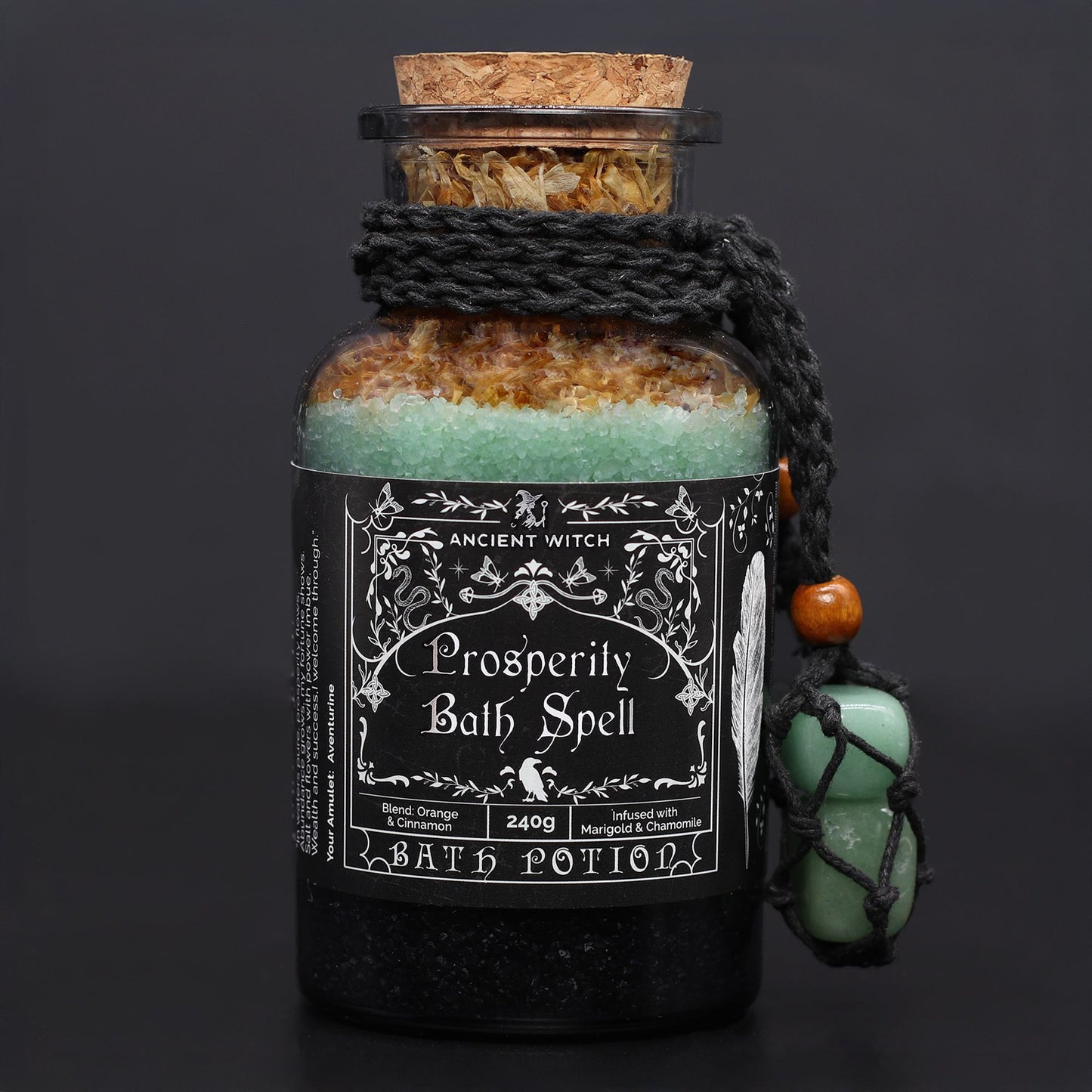 Ancient Witch Prosperity Bath Spell Potion & Aventurine Crystal Amulet – Abundance Ritual Blend