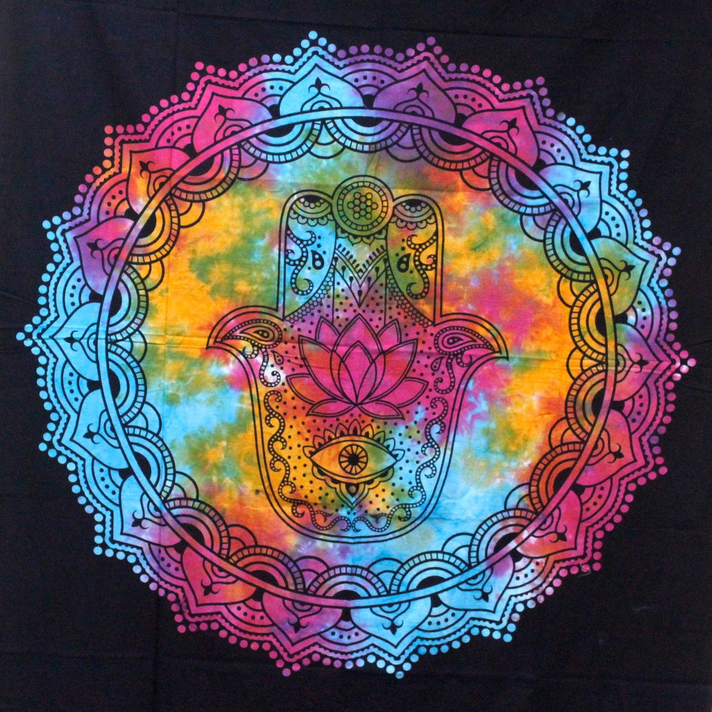 Black Hamsa Bedspread | Cotton Wall Hanging | Protective Witchy Decor