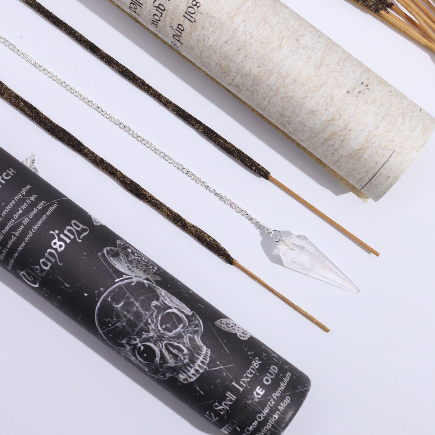 Cleansing Spell Incense – Smoky Oud Ritual Set with Rock Crystal Pendulum