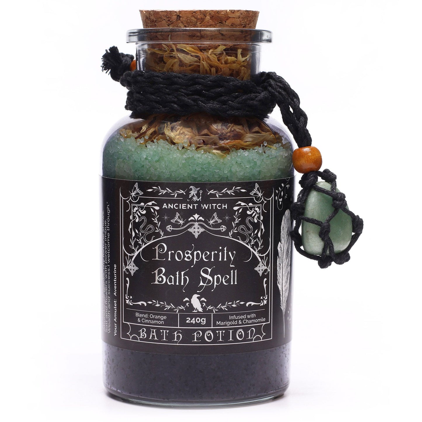 Ancient Witch Prosperity Bath Spell Potion & Aventurine Crystal Amulet – Abundance Ritual Blend