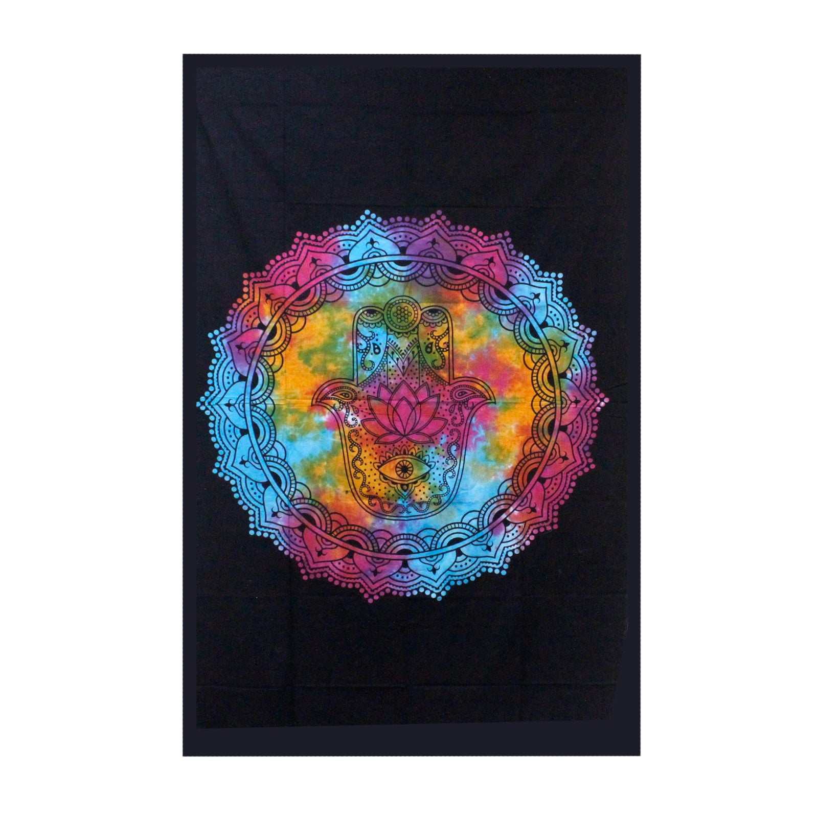 A shield in sacred form...
This Black Hamsa cotton bedspread is more than just a textile — it's a woven ward of protection and power. Featuring the ancient Hamsa hand, a symbol used across cultures to ward off the evil eye and negative energies, this piece brings focus, clarity, and spiritual safety to any space it touches.

Handmade in India using 100% natural cotton, this versatile bedspread can also be hung as a wall tapestry, used as an altar backdrop, or draped over a sacred space. The bold black desig