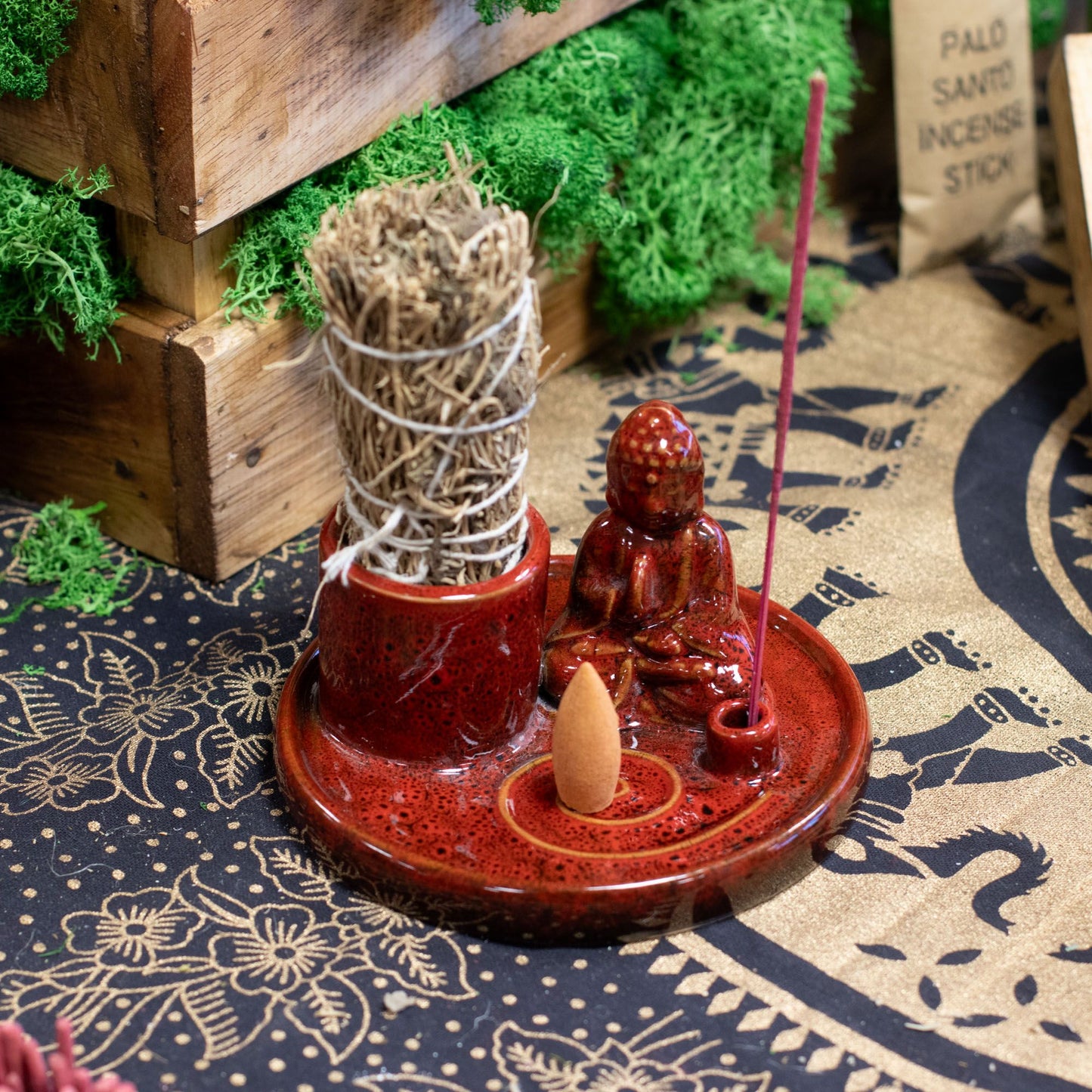 Multi-Purpose Buddha Incense Plate – Ceramic Soft Red